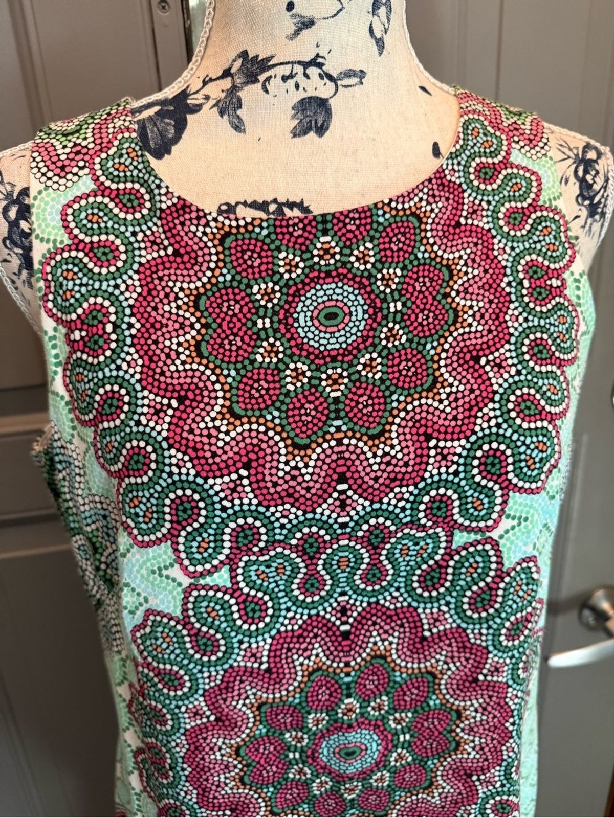 Sleeveless Mint & Pink Mandala design dress-London Times (8)