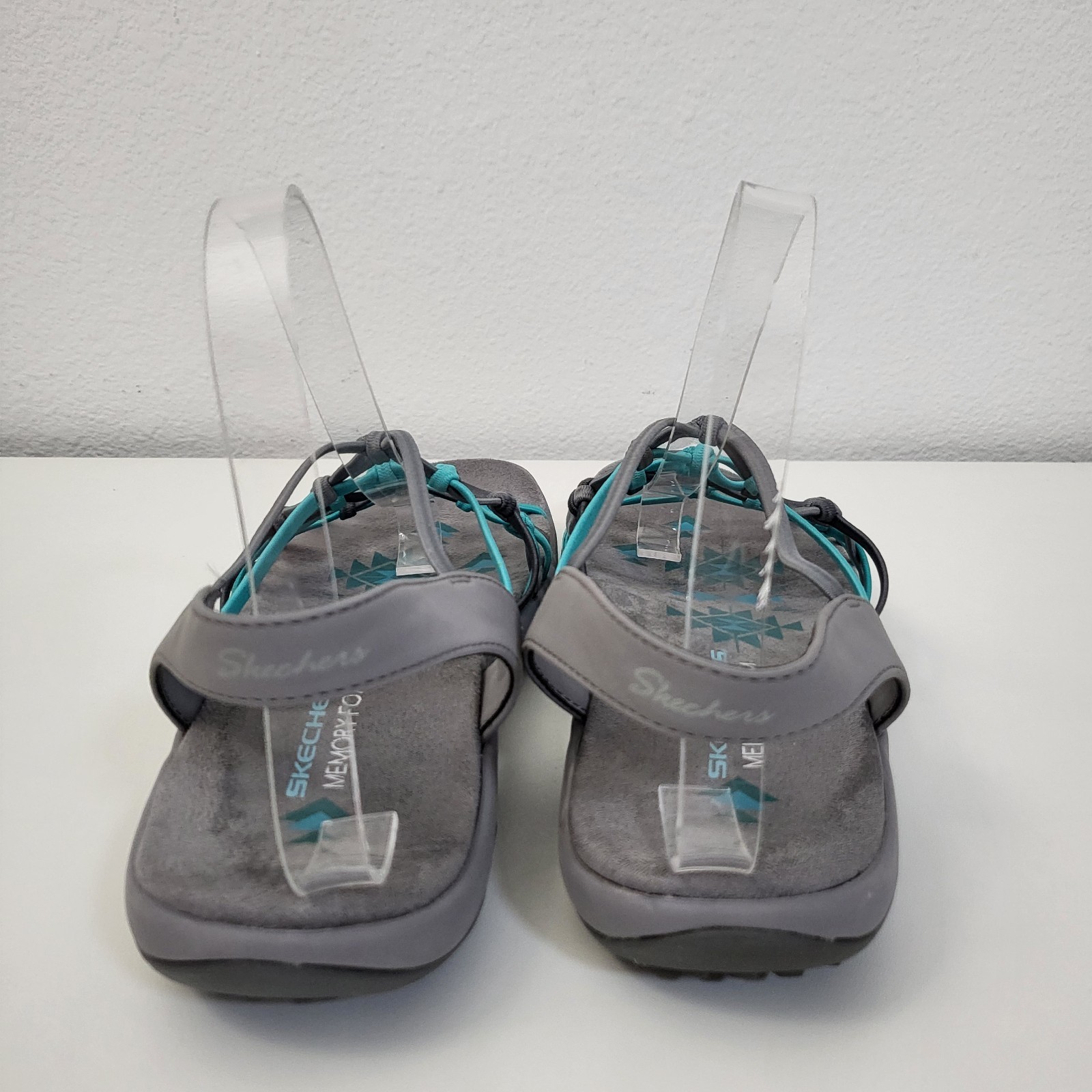 SKECHERS Reggae Slim Forget Me Knot Sport Sandals Womens 9 Gray Aqua Outdoors