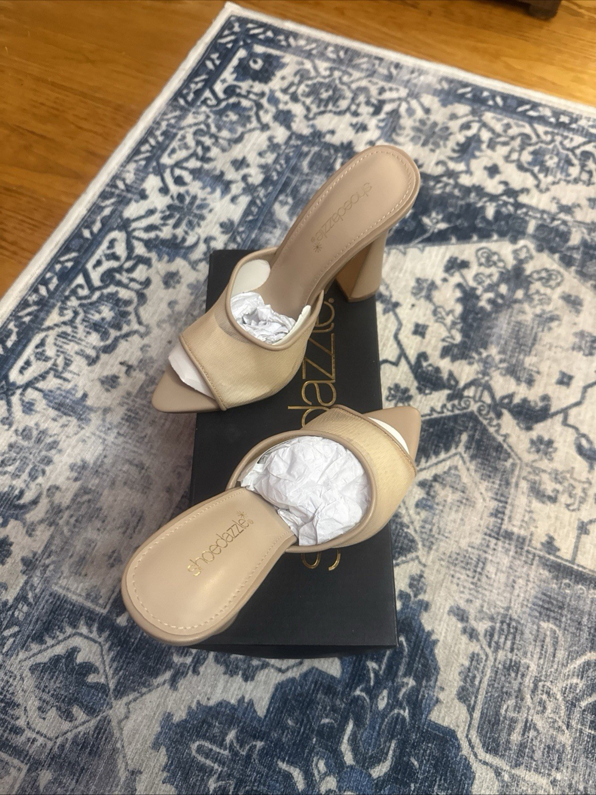 Shoedazzle MIRA, New Nude, Open-Toe Block Heel Mules, Size 5.5, NIB