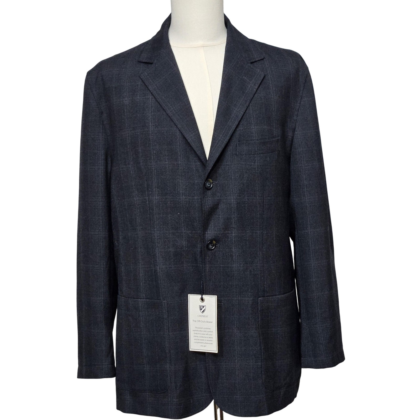 Cremieux Blazer Mens Large Dark Grey Check Plaid Off-Duty Jacket Wool Blend