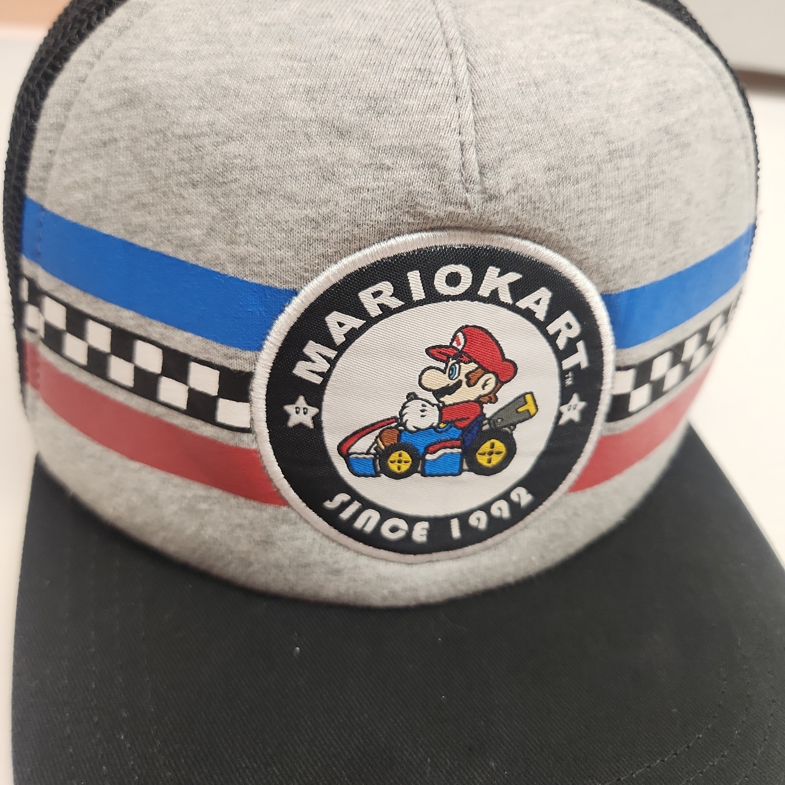 Mariokart Trucker Hat Gray & Black Nintendo One Size Adult Snap Back Cap Retro