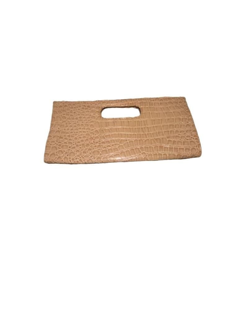 Michael Kors Beige Faux Crocodile Embossed Leather Clutch Bag