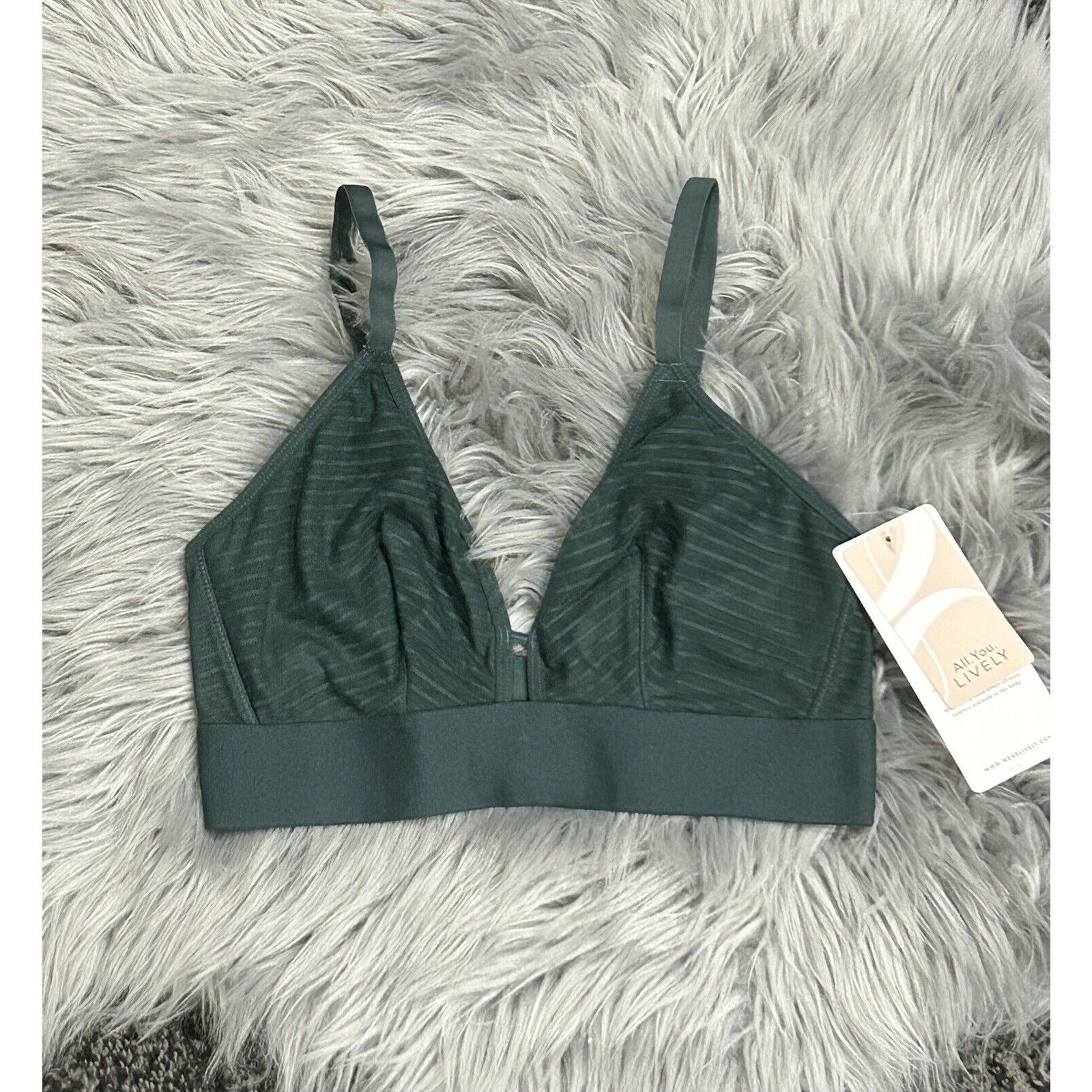All.You.LIVELY The Busty Stripe Mesh Bralette In Emerald Size 1 32DD-34DD