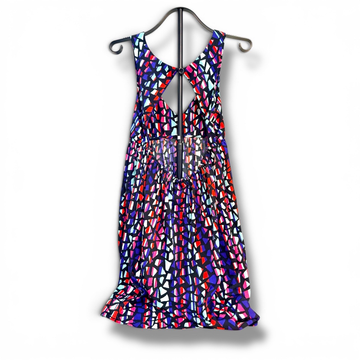 Roxy Love Seeker Dress Large Geometric Print Open Back Fit & Flare Mini Dress