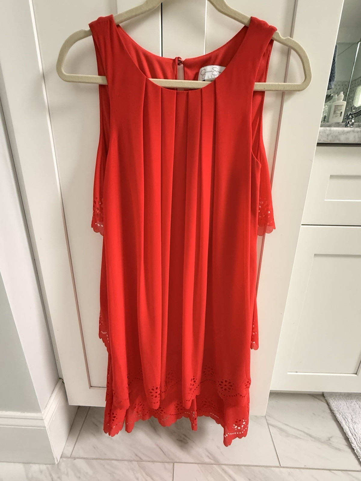 Jessica Simpson Size 4 Pink Coral Orange Tiered Layered Knee Length Preppy Dress
