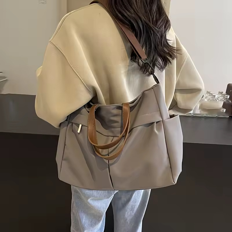 Women Nylon Tote Large Capacity Shoulder Handbag Multi Pocket Casual Work School