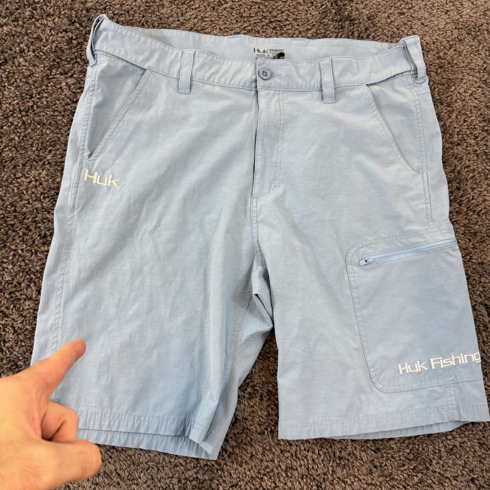Huk Next Level Cargo Shorts Men’s 2XL Light Blue H2000011 Utility Fishing Golf