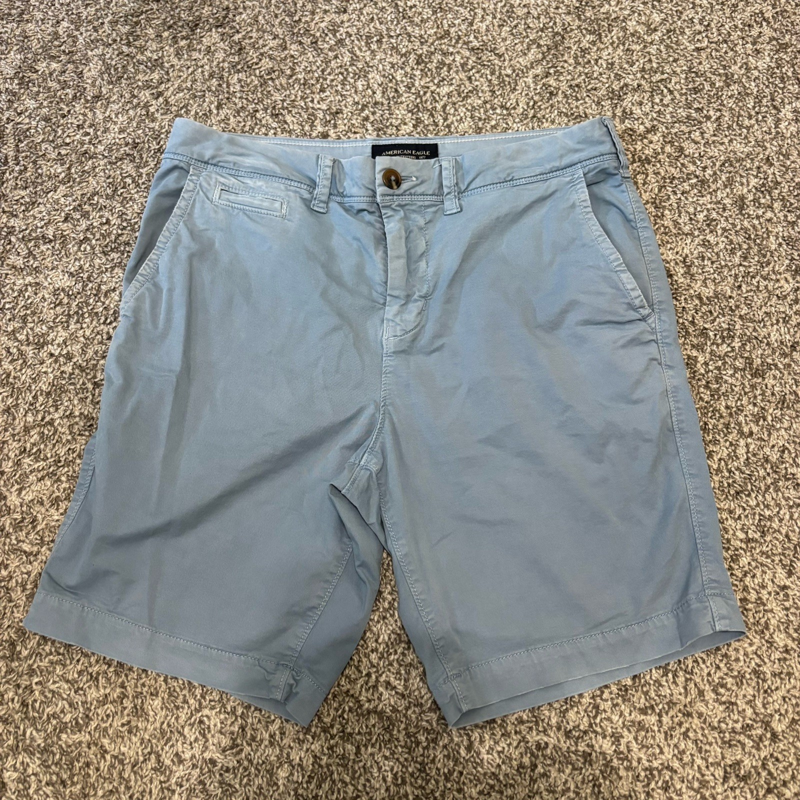 American Eagle Next Level Flex Mens Slim Classic Chino Shorts Light Blue Size 30