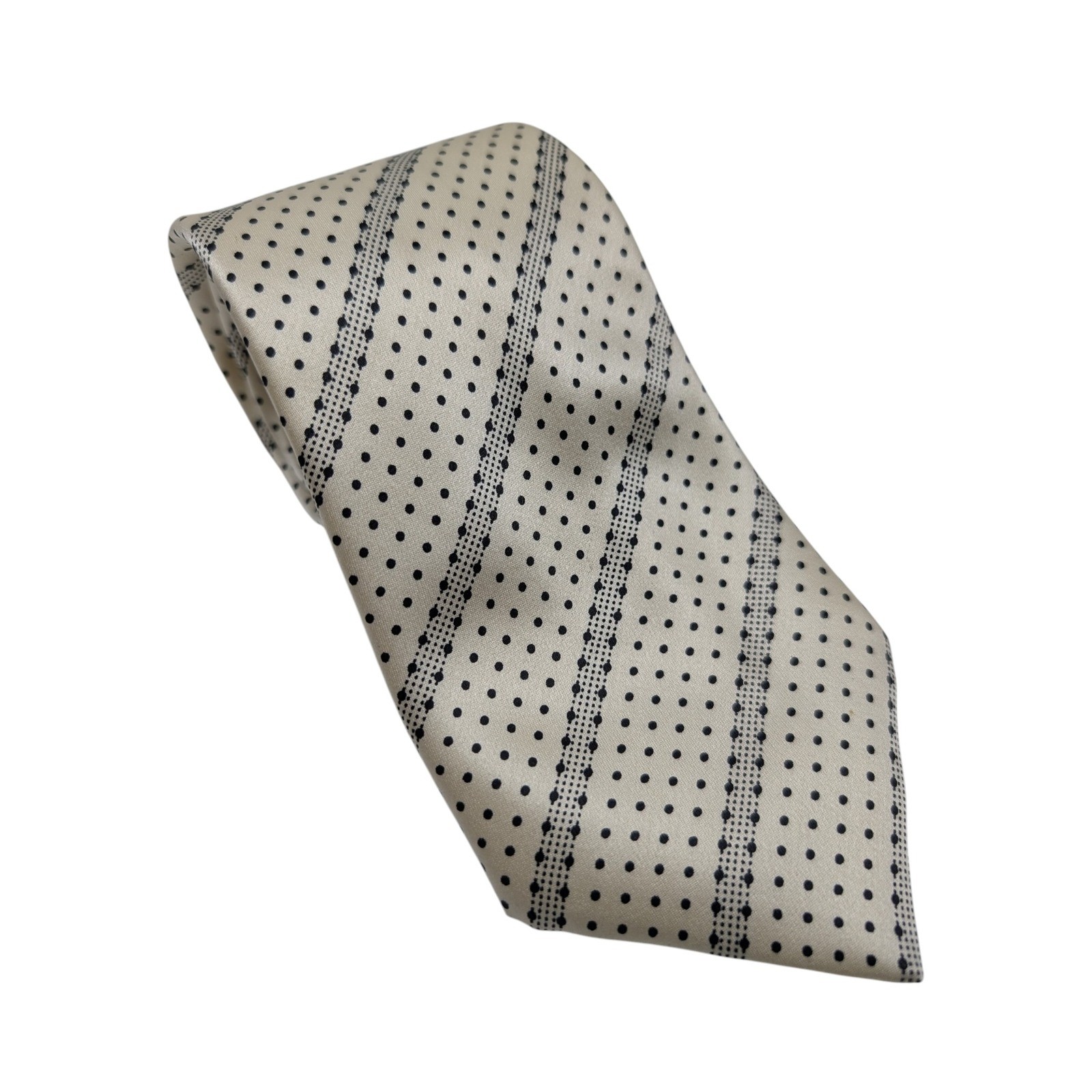Stefano Ricci for Cuzzens Silk Tie Cream Navy Blue Polka Dot Stripe Italy Mens