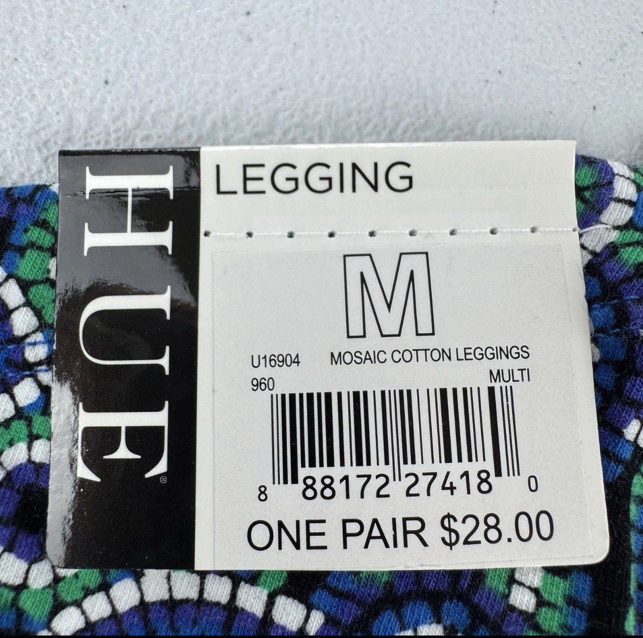 Hue Cotton Leggings Womens Size M Blue Green Colorful All Over Mosaic New