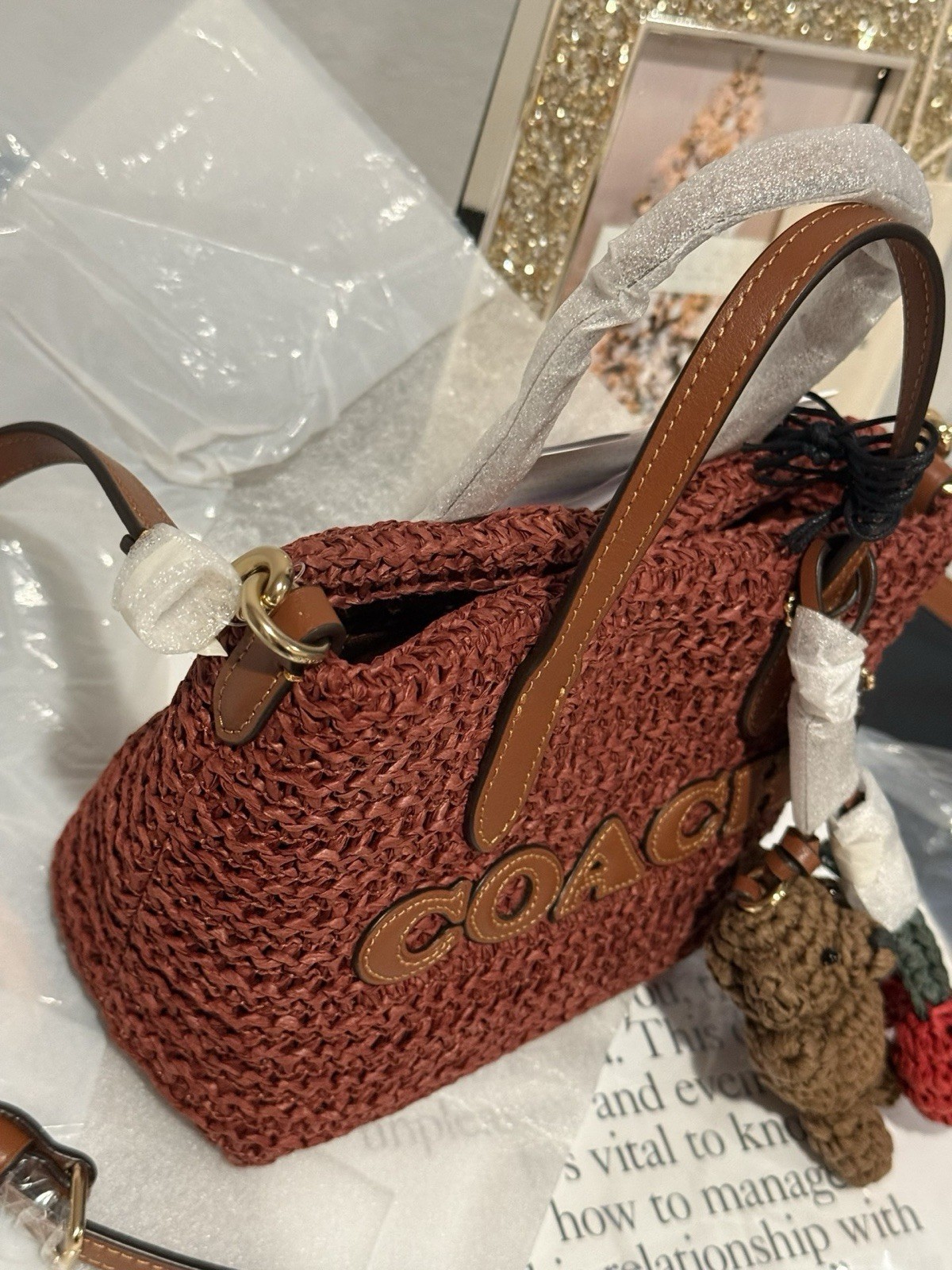 coach City Mini Tote Bag With cherry and bear Charms CEU30 NWT