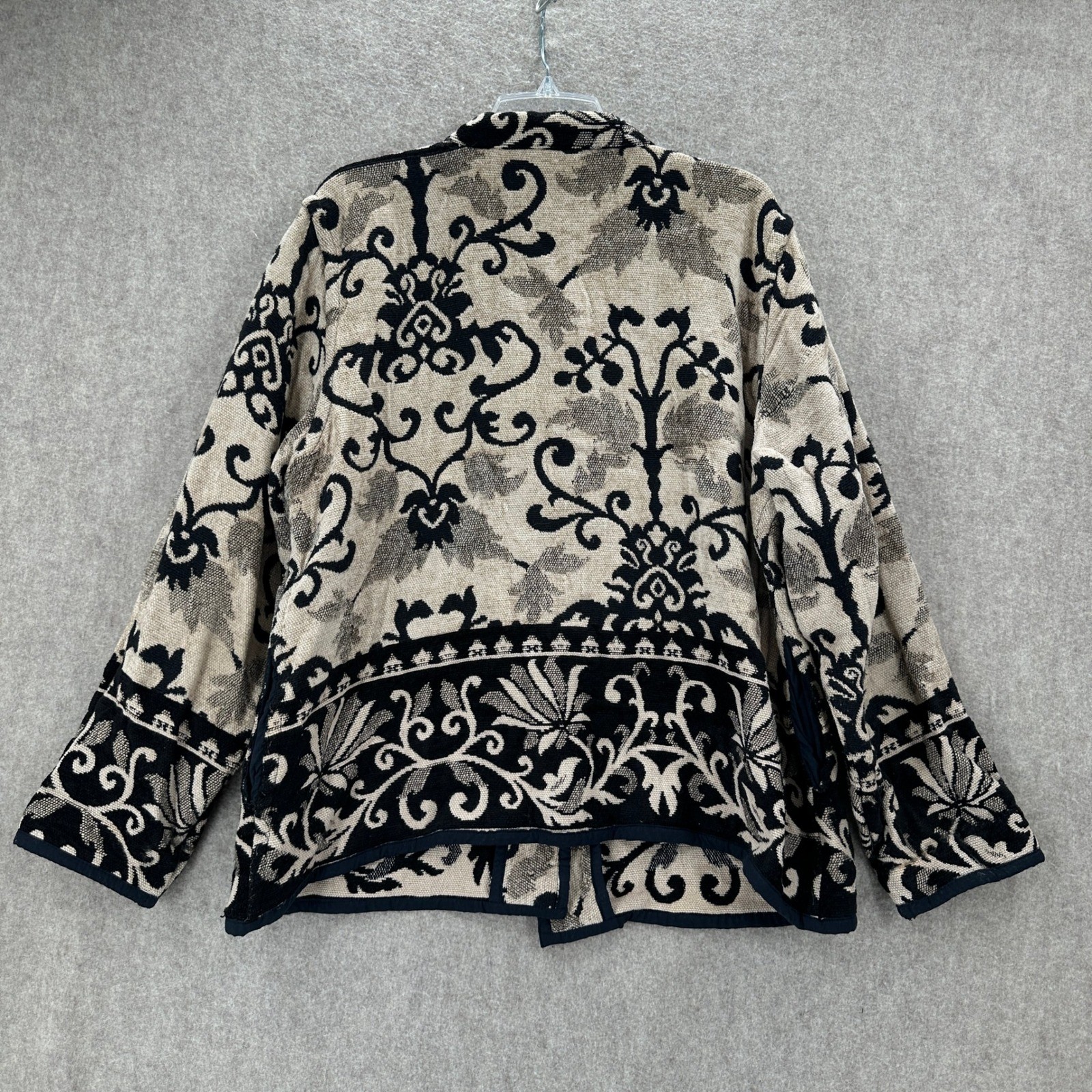 Flashback Tapestry Jacket Womens 3X Black Beige Damask Floral Toggle Button Boho