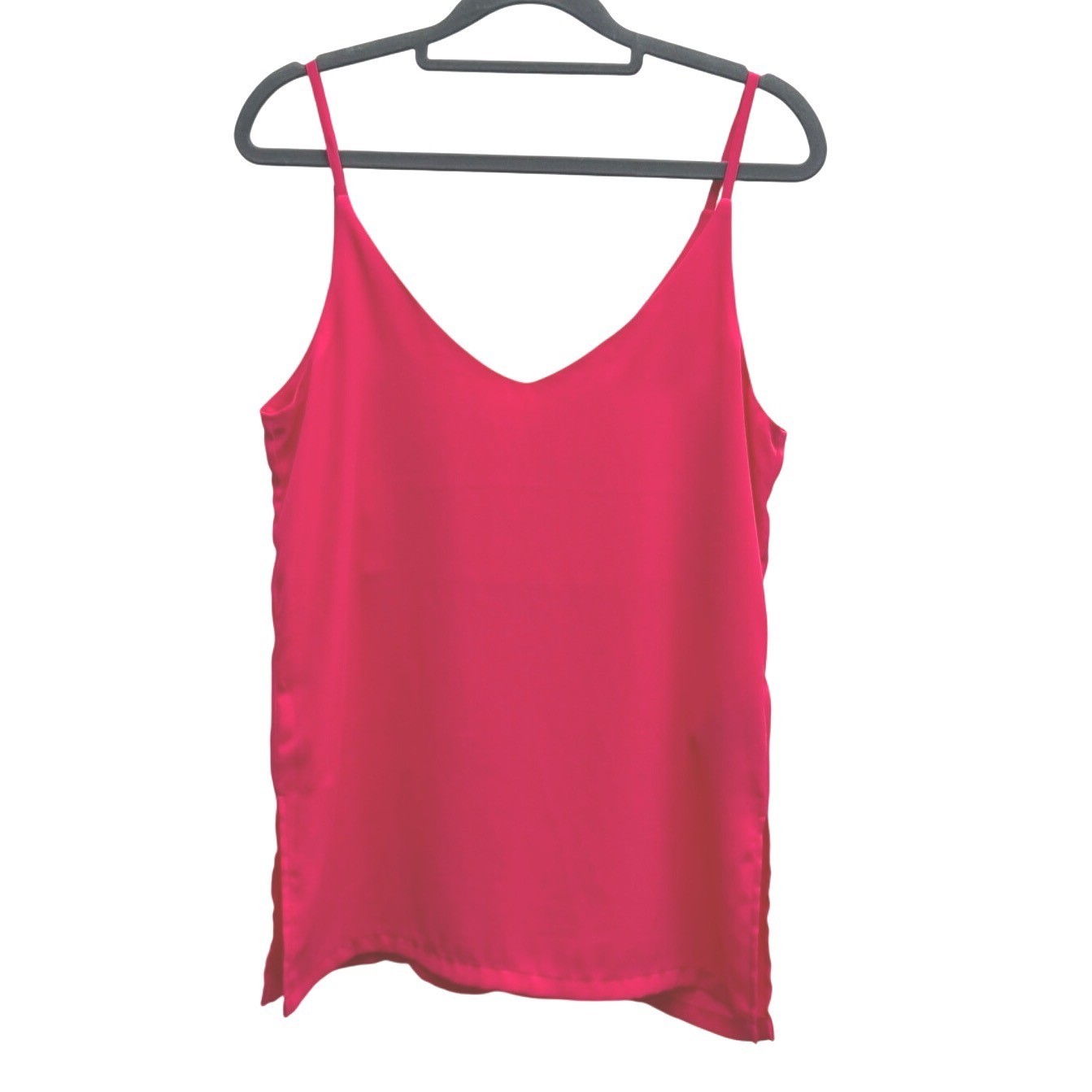 H&M Camisole Top V-Neck Side Slit Pink Size 6 Spaghetti Strap Silky Tank