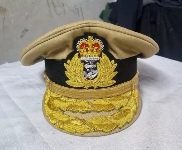 UK ROYAL NAVY ADMIRAL OFFICER Khaki WHITE OR BLACK HAT NEW. All Size Availabe