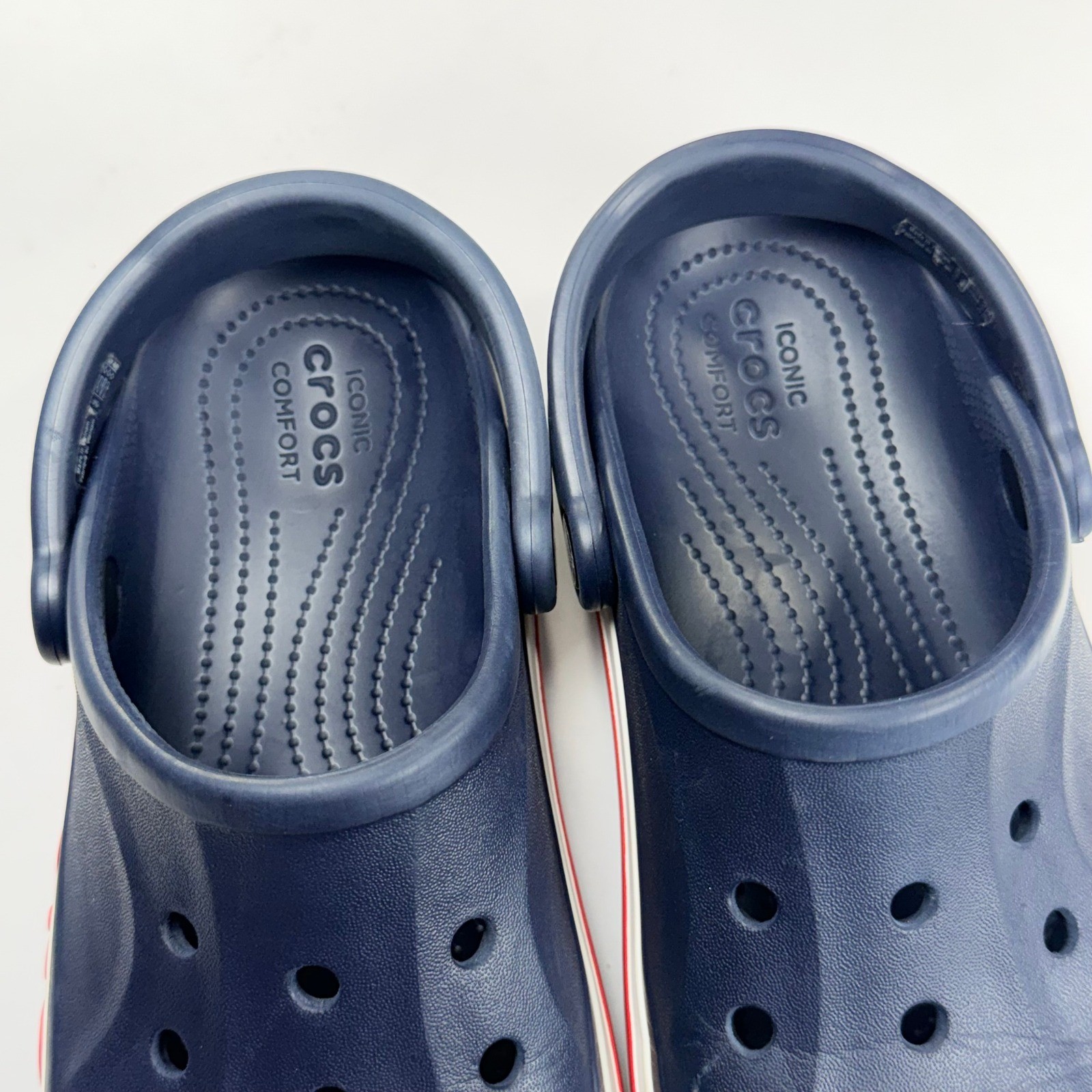 Crocs Bayaband Clogs Mens 5 Womens 7 Blue Red White Slip On Unisex Comfort Shoes