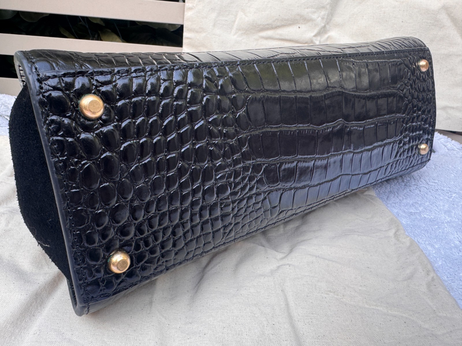 Tory Burch Eleanor Croc-Embossed Satchel NWT MSRP US $950 Black Dustbag