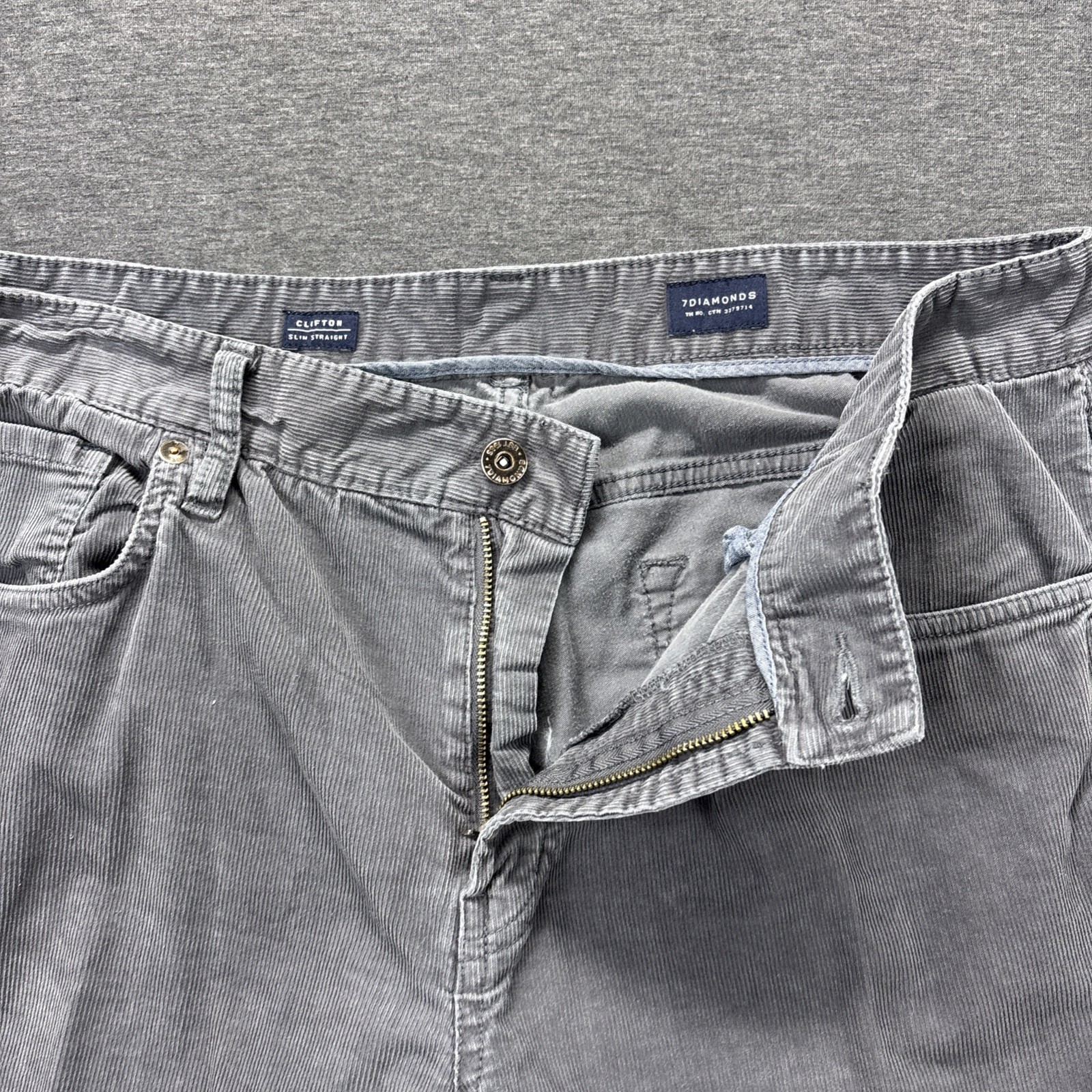 7 Diamonds Corduroy Pants Mens 34×33 Clifton Slim Straight 5 Pocket Gray Stretch