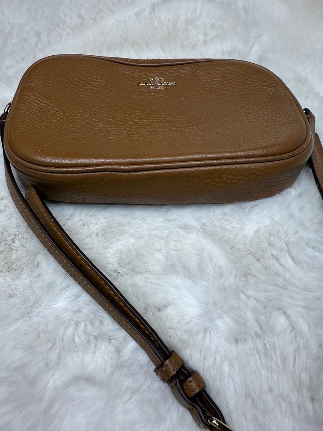 Coach Double Zip Camera Crossbody Bag in Brown Pebbled Leather