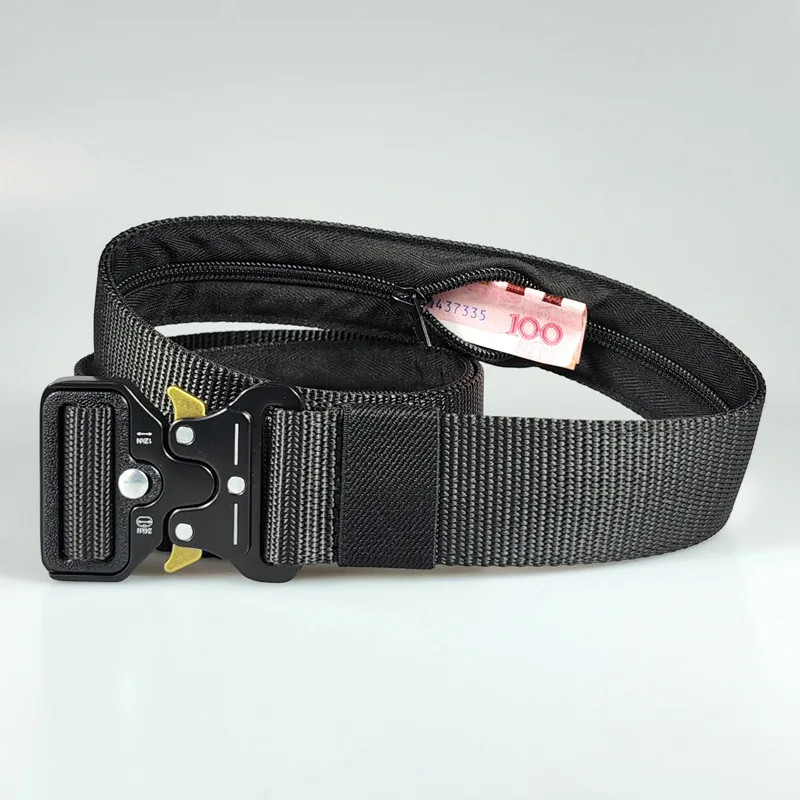 Men Belt with Zipper Money Slot Pocket Army Outdoor Hunting Tactical Multi