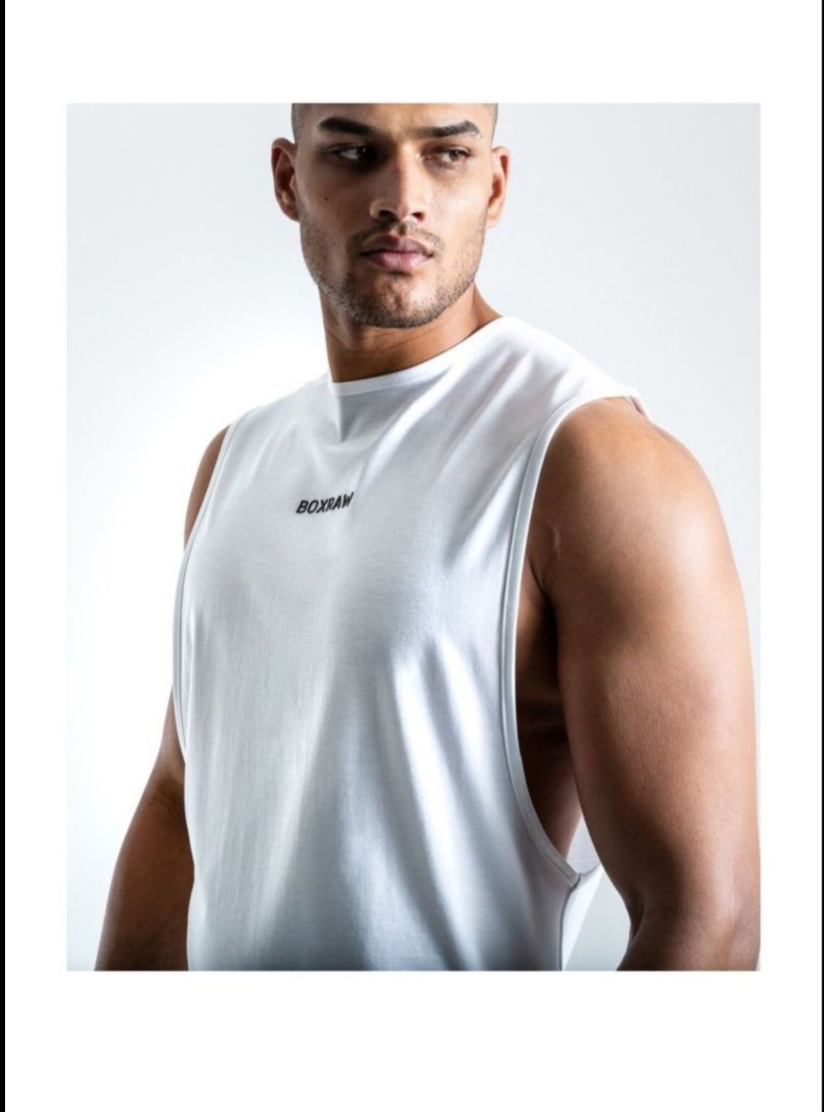 BOXRAW Men’s White Logo Breathable Crew Neck Tank Top M Gym Training