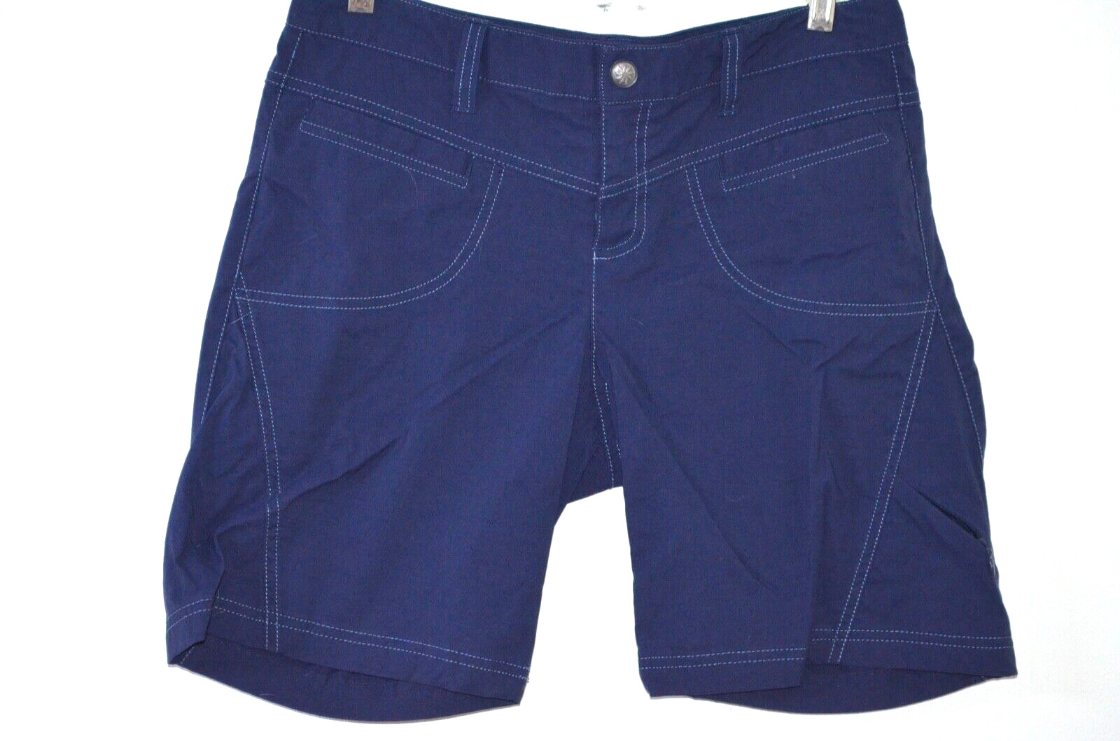 Athleta Blue 95% Nylon/5% Spandex Zip Pocket Bermuda Shorts Size 6