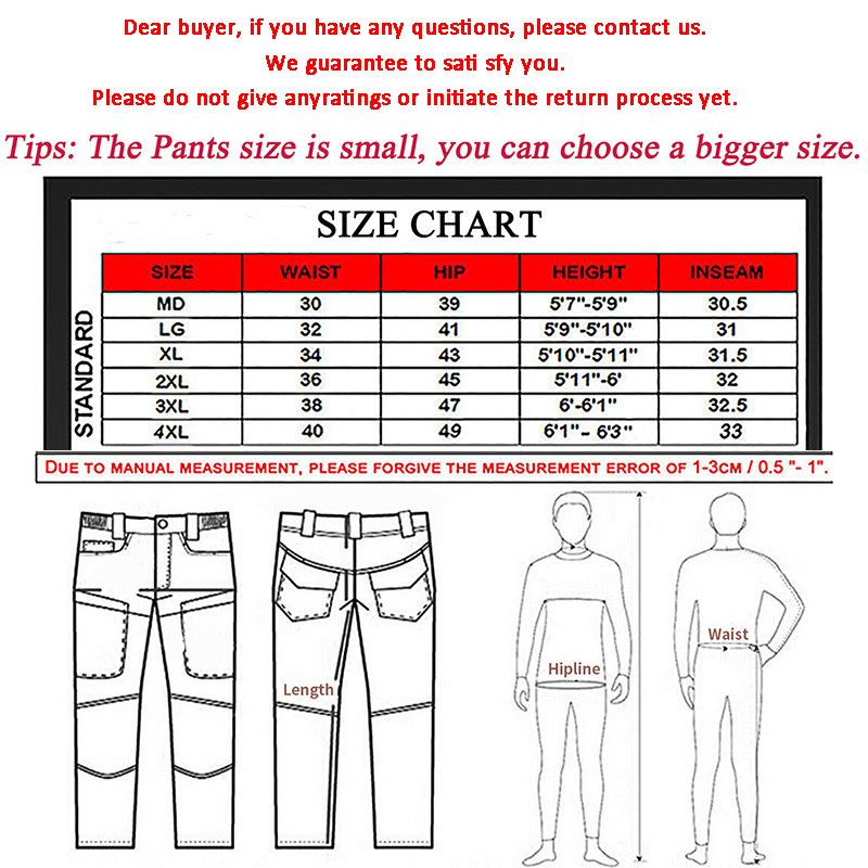 Men’s Pants Cargo Tactical Work Combat Pants Outdoor Hiking Waterproof Trousers