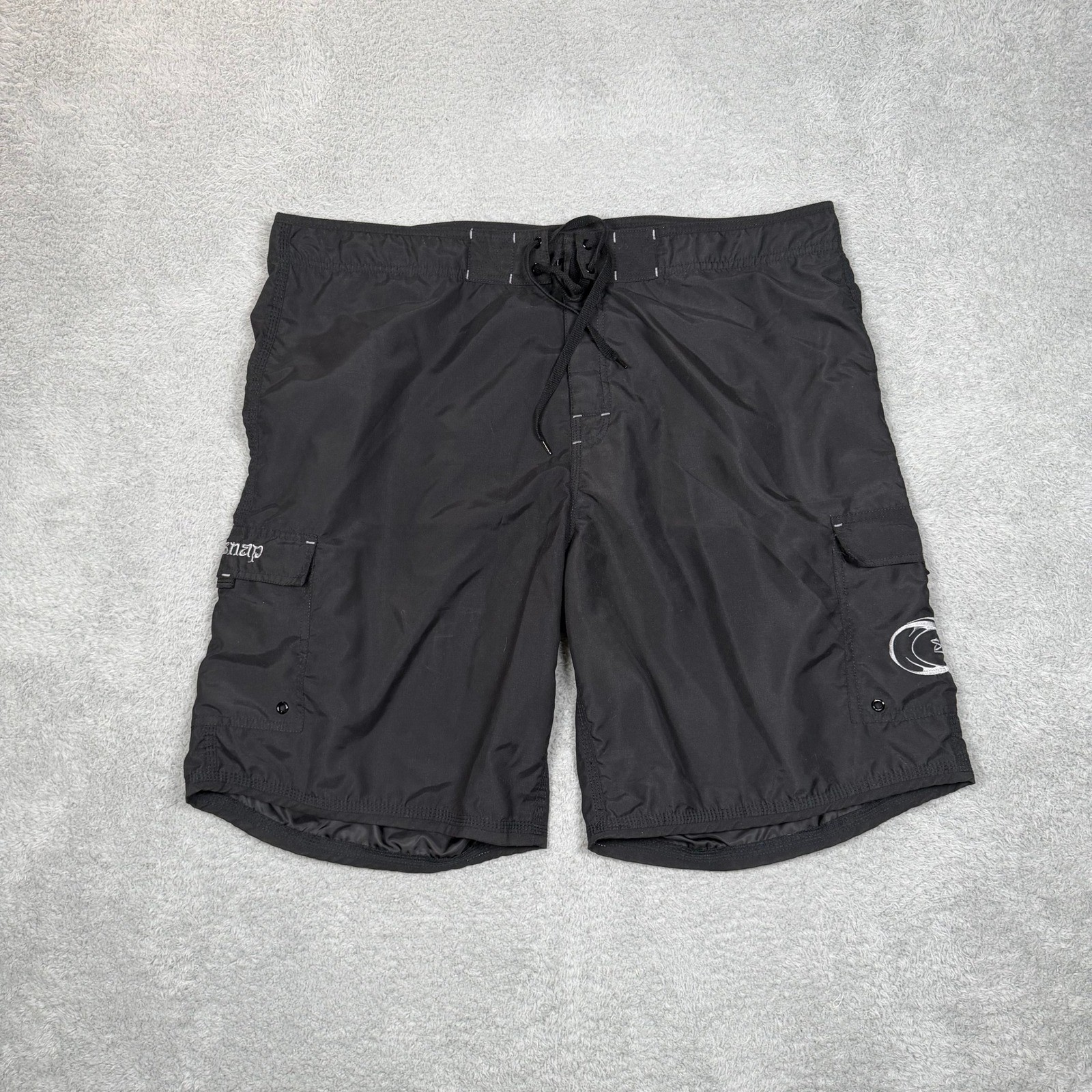 Snap Mens Black Microfibre Cargo Board Shorts Swim Trunks Size 44 Lace Up Y2K