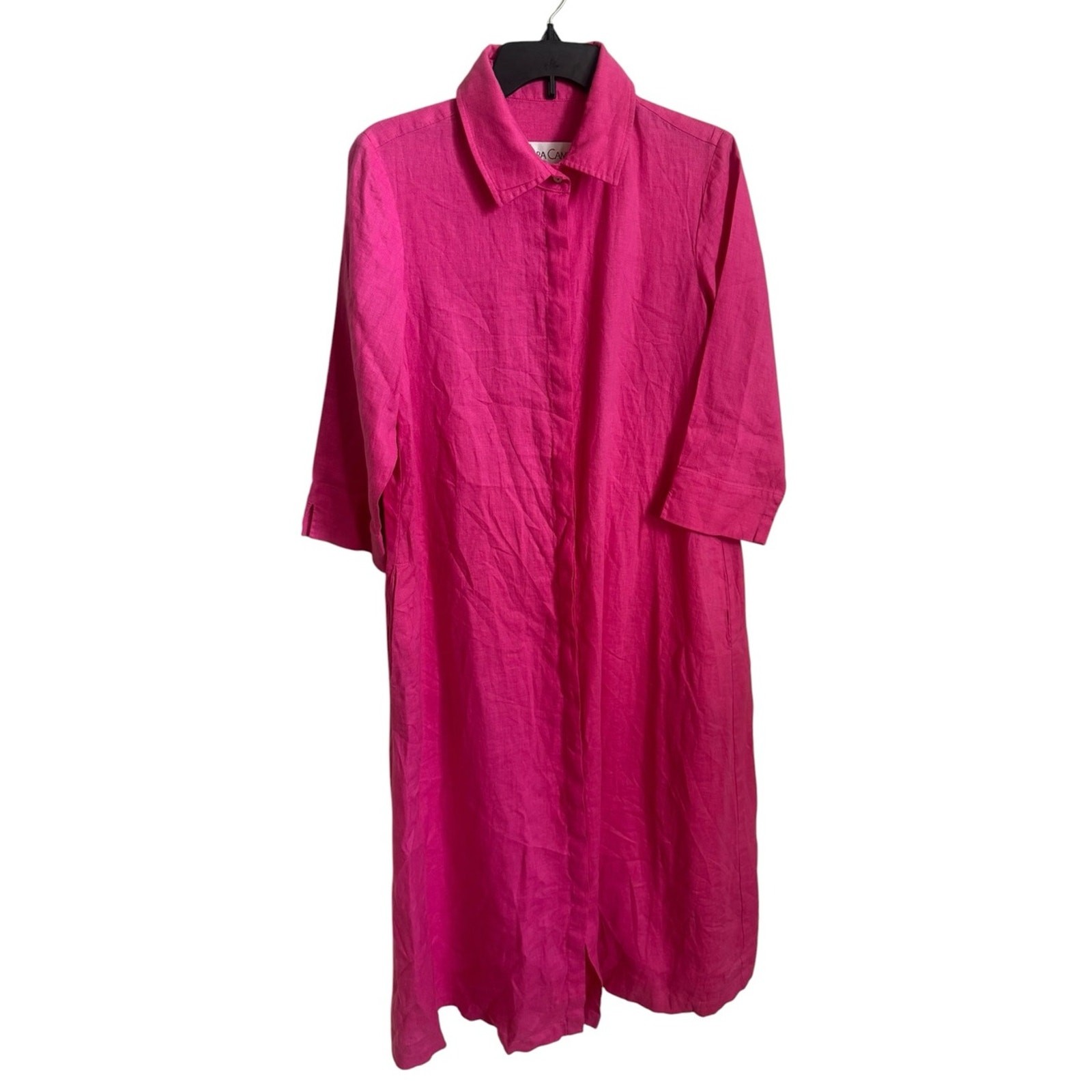 Sara Campbell “The Hollie” Linen Midi Button Down Dress in fuchsia M