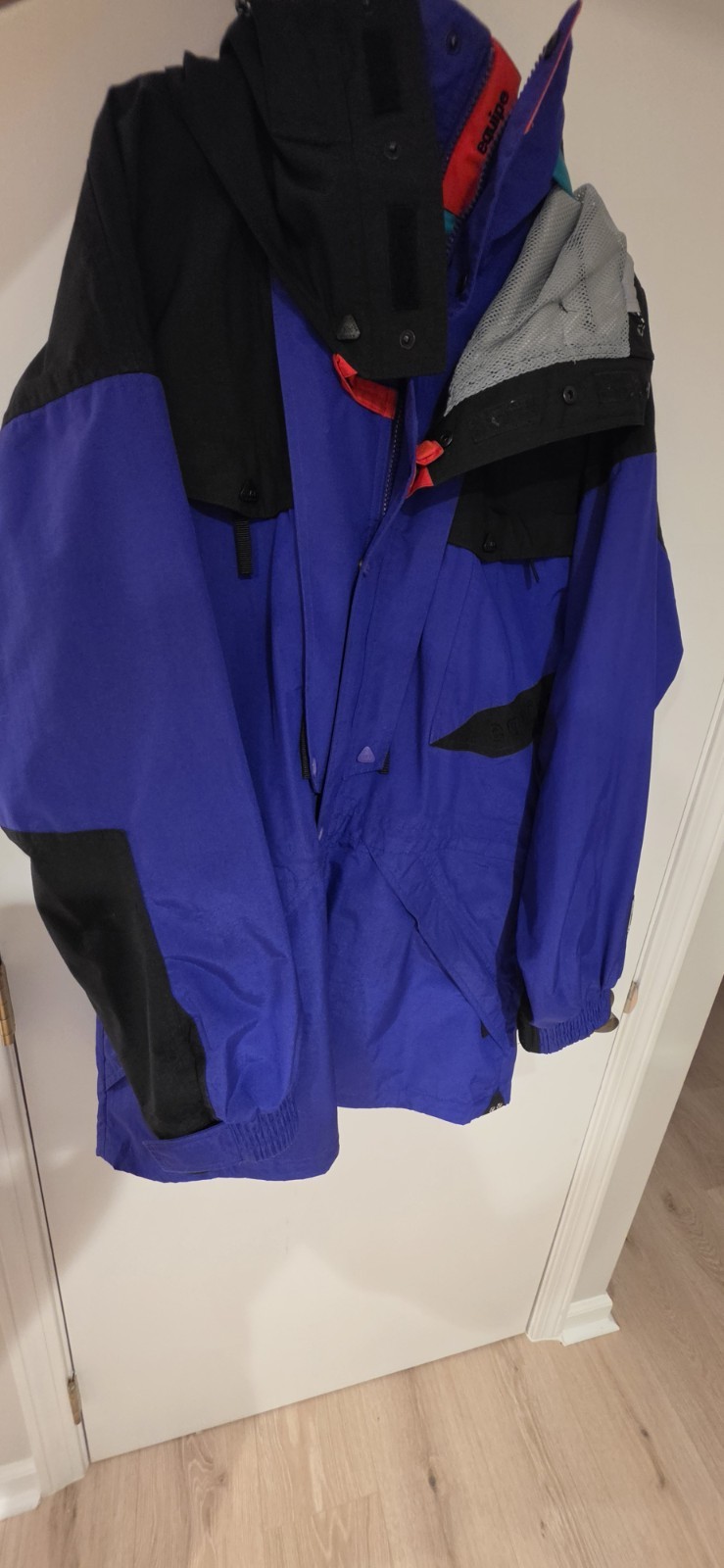 Vintage 90s Hansen Men’s M Blue/Black Colorblock Hooded Ski Jacket Mid-Length