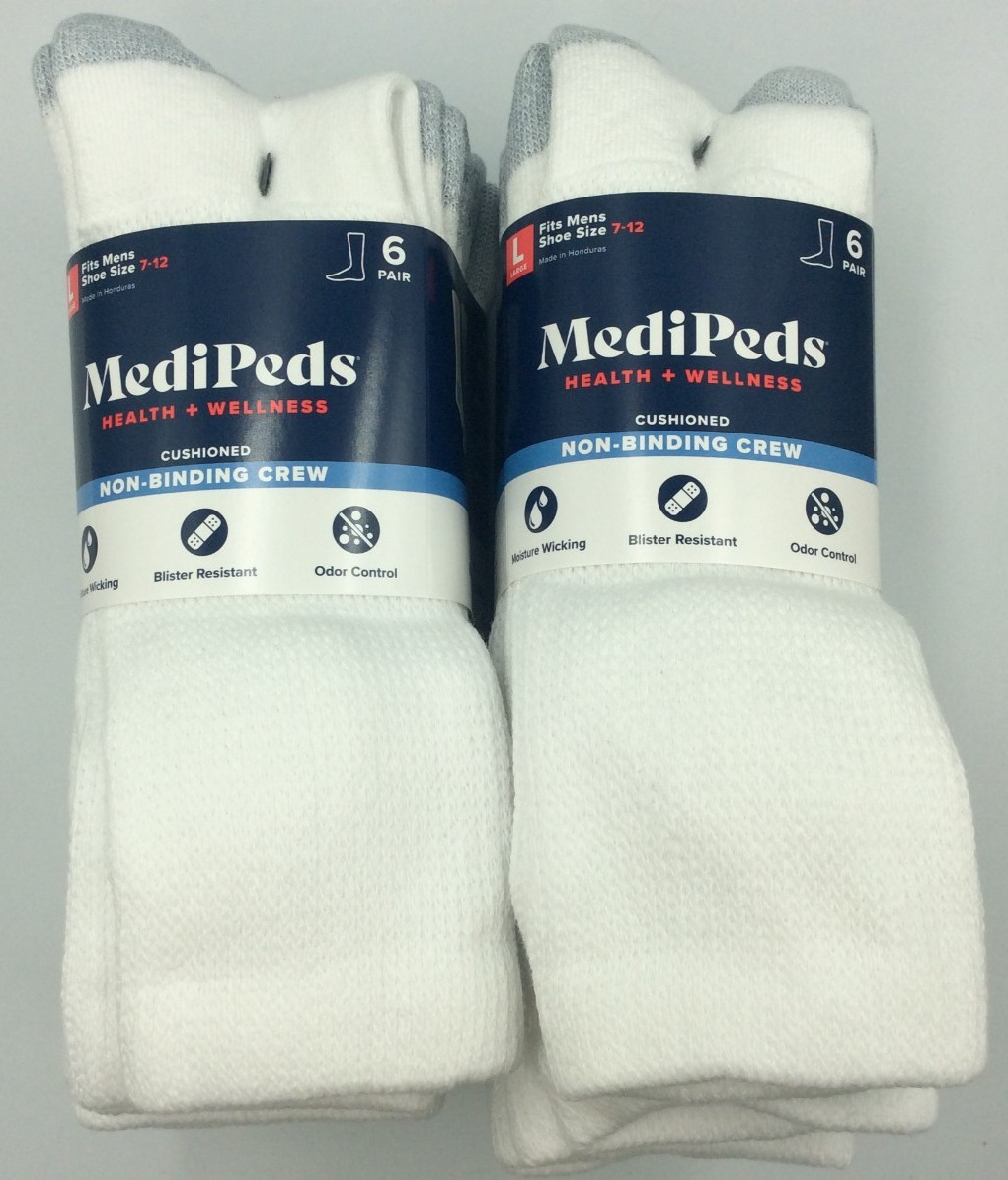 MediPeds Men’s Non-Binding Crew Socks, 12-Pairs, Large Shoe Size 7-12🎈FREE SHIP