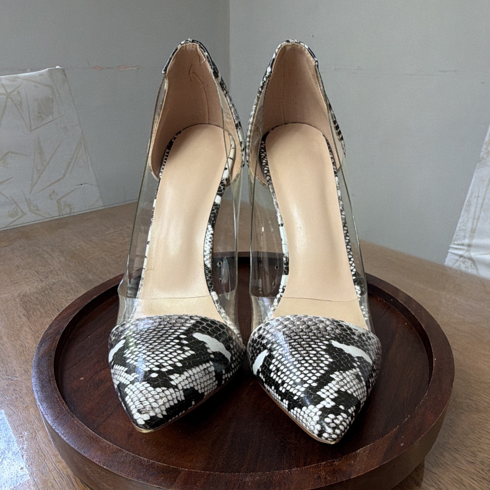 Women’s Pointed Toe Stiletto Pump Heels Snake Print Clear PVC Slip On 6
