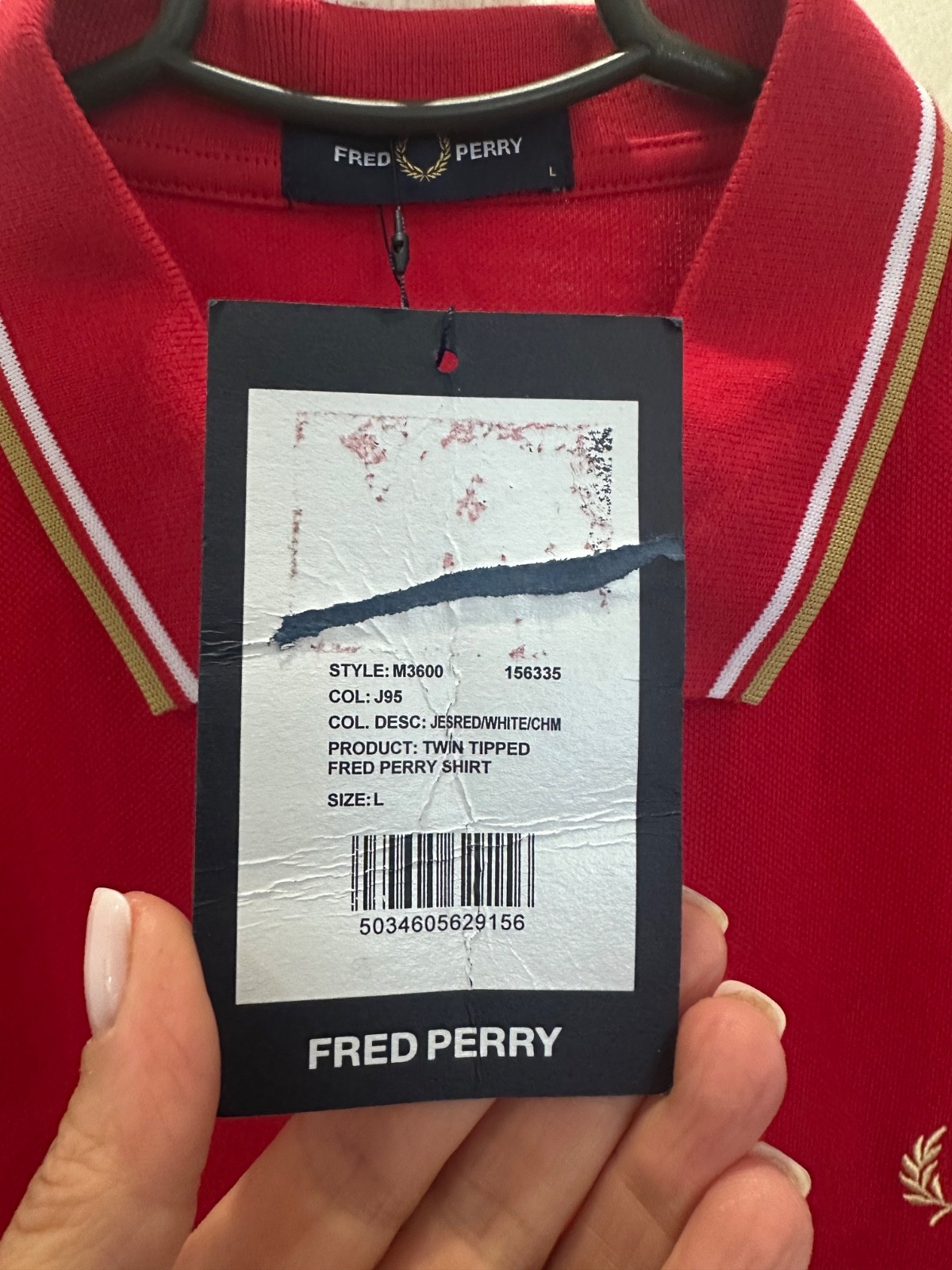 Fred Perry M3600 Twin Tipped Polo Shirt Red Gold White Size L New With Tags