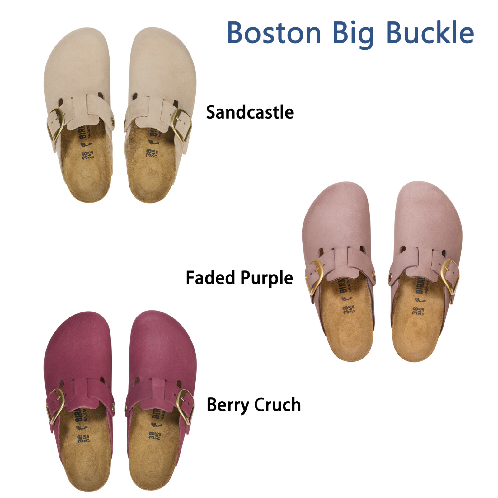 Birkenstock Boston Big Buckle Nubuck Leather Women’s Clog Sandals -Narrow 37-41