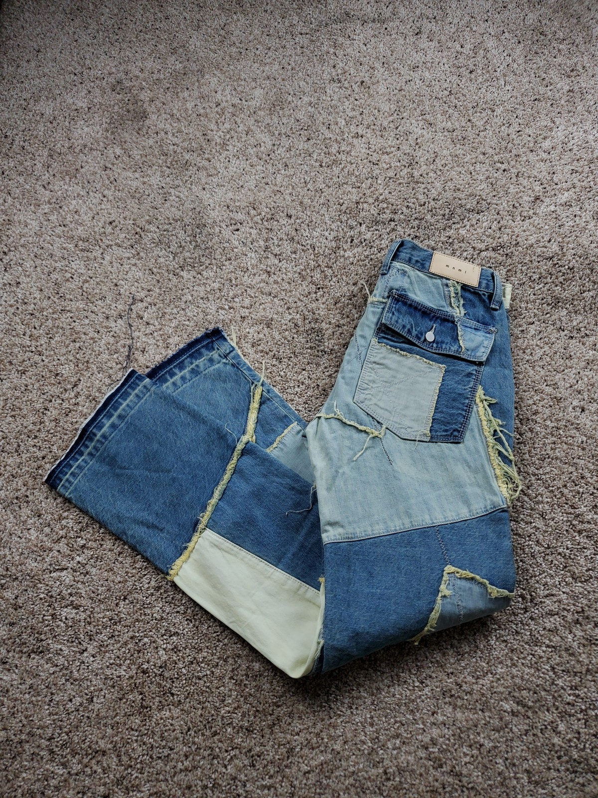 Mnml Jeans Mens 28 Patchwork Distressed Frayed Denim Straight Leg Streetwear NWT