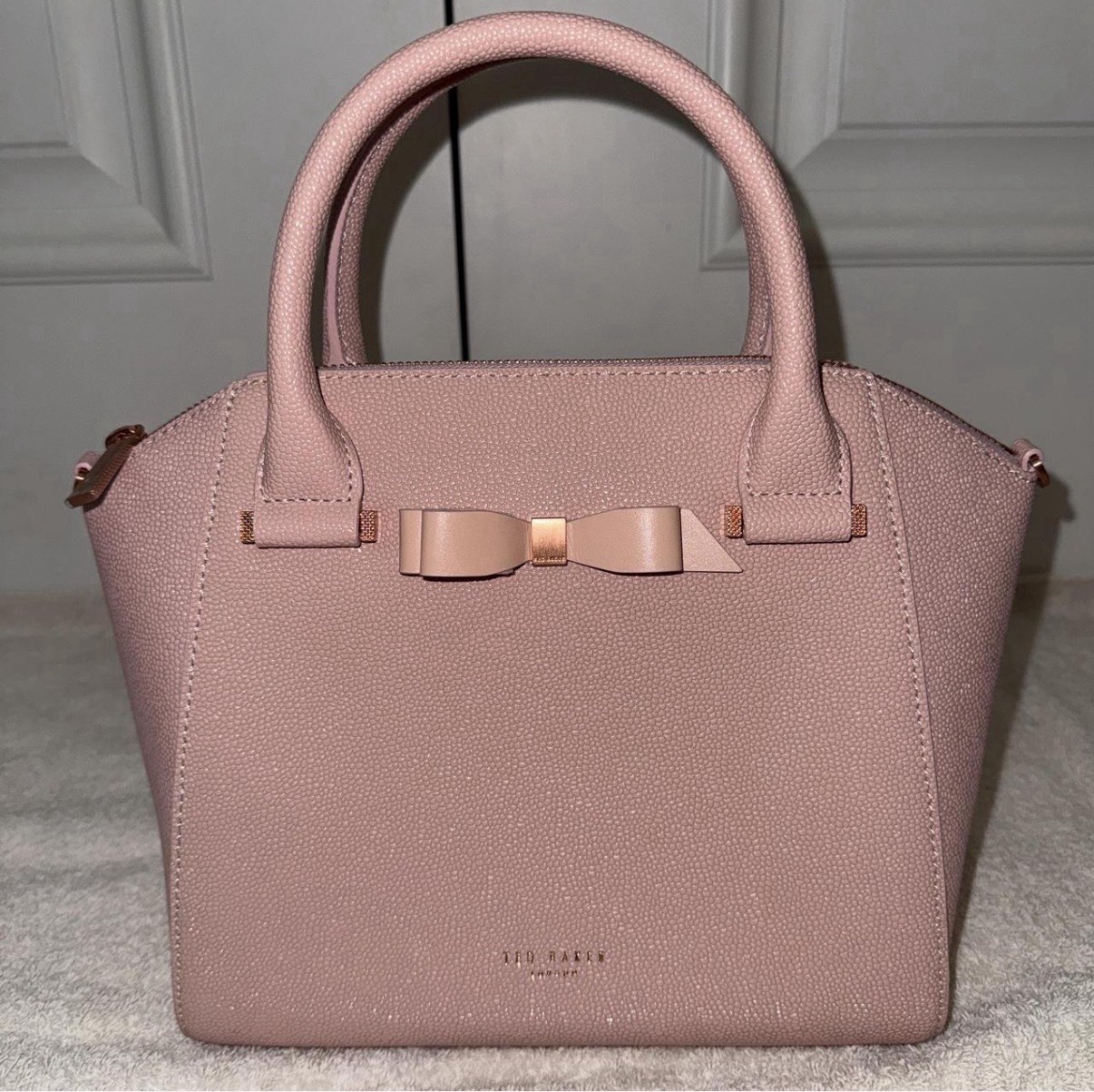 Ted Baker Pink Bow Satchel Top Handle Bag Zip Detachable Strap Dust Bag