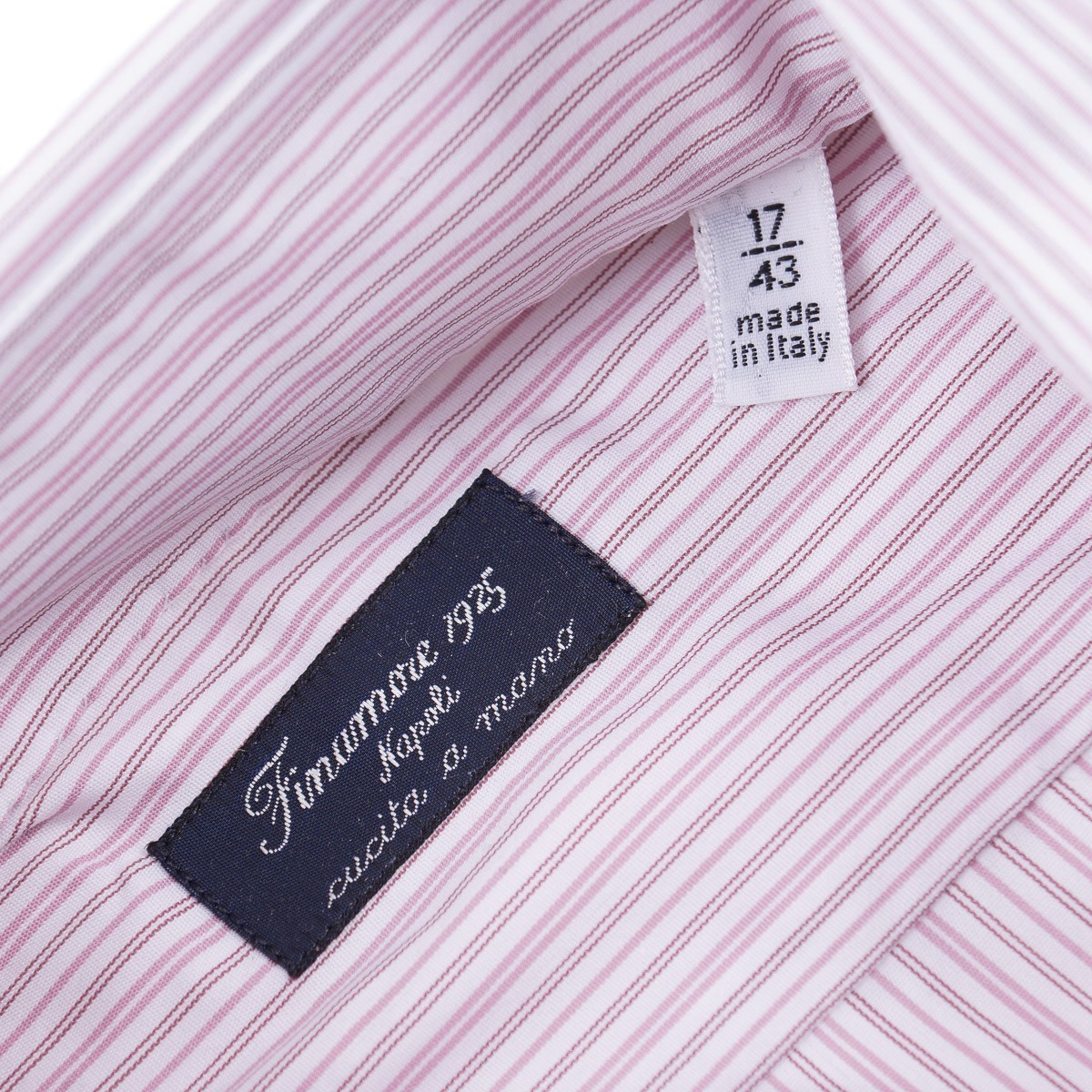 Finamore Napoli Pink-Burgundy Stripe Cotton Dress Shirt 17 x 37 (Eu 43) NWT