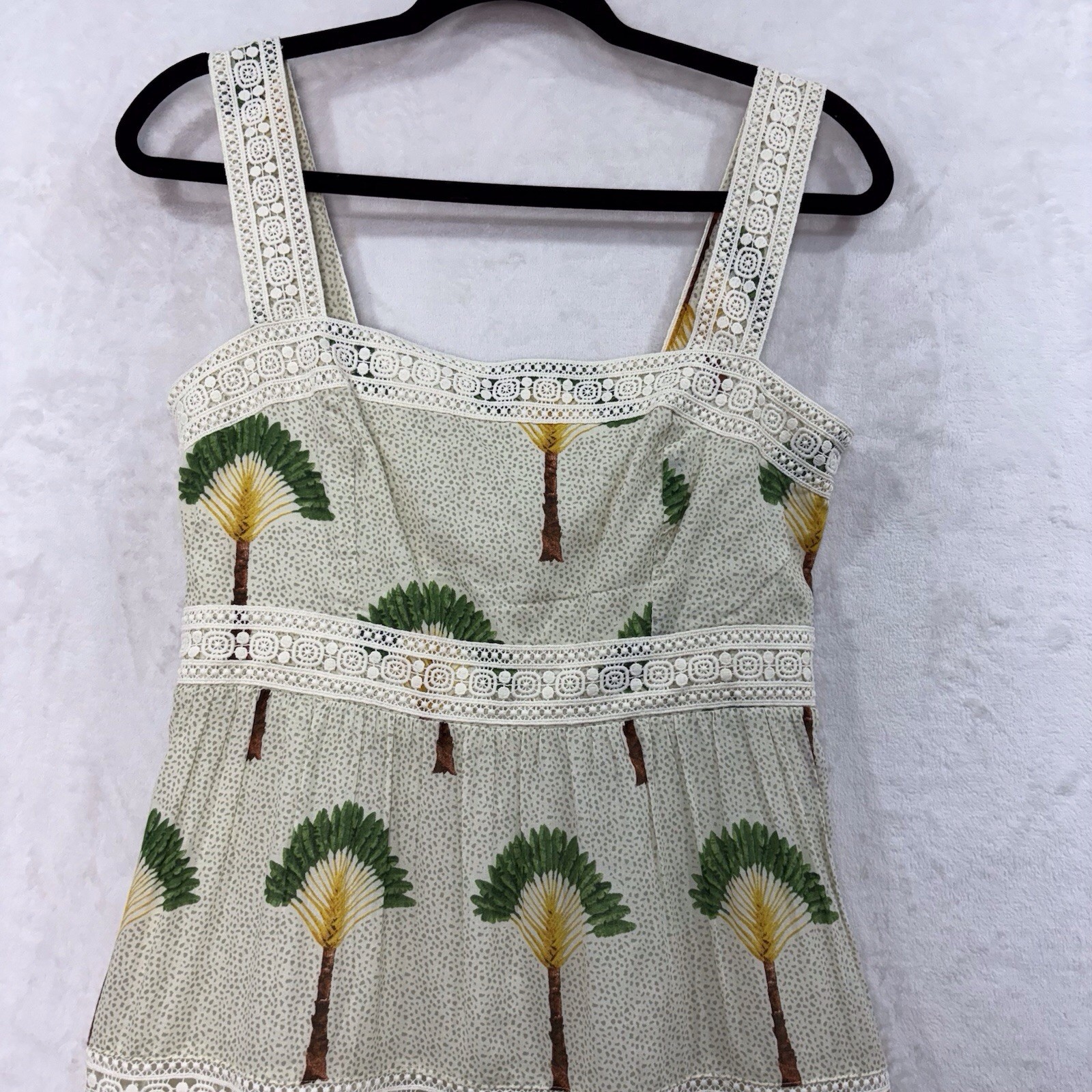 Calypso St Barth Palm Tree Crochet Tier Smocked Dress M Maxi Ruffle Tropical NEW