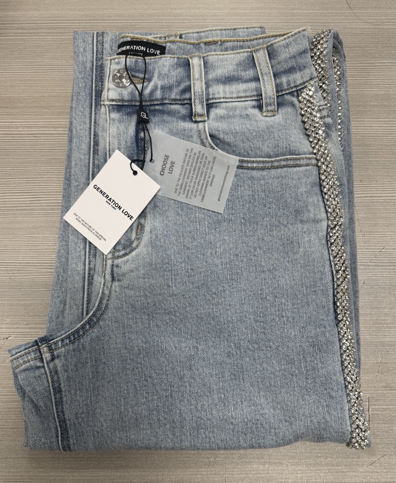 Generation Love Erika Crystal Embellished Blue Jeans – NEW
