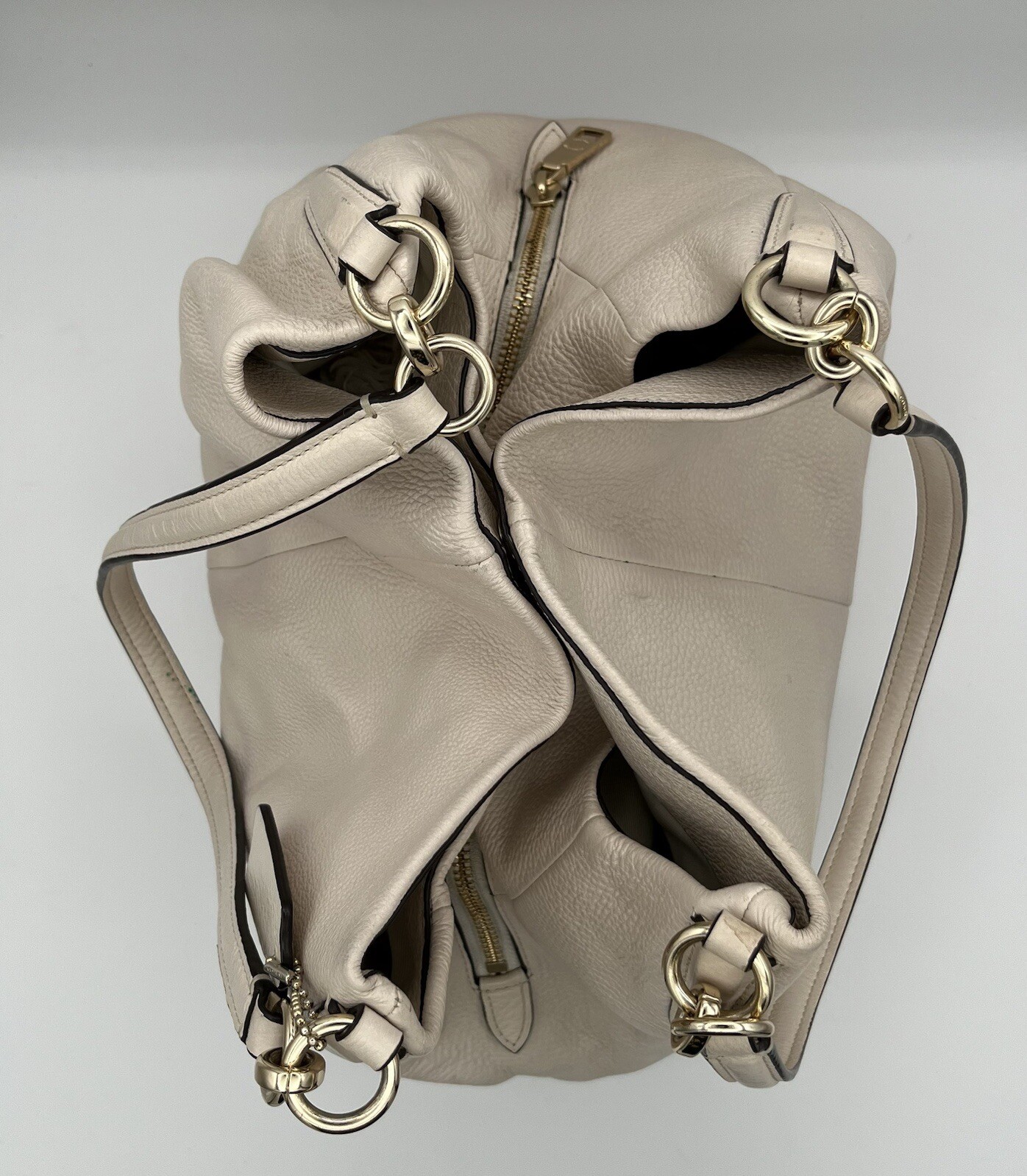 Coach Madison Phoebe Shoulder Bag Bone Pebbled Leather F35723 Compartments 3 Zip
