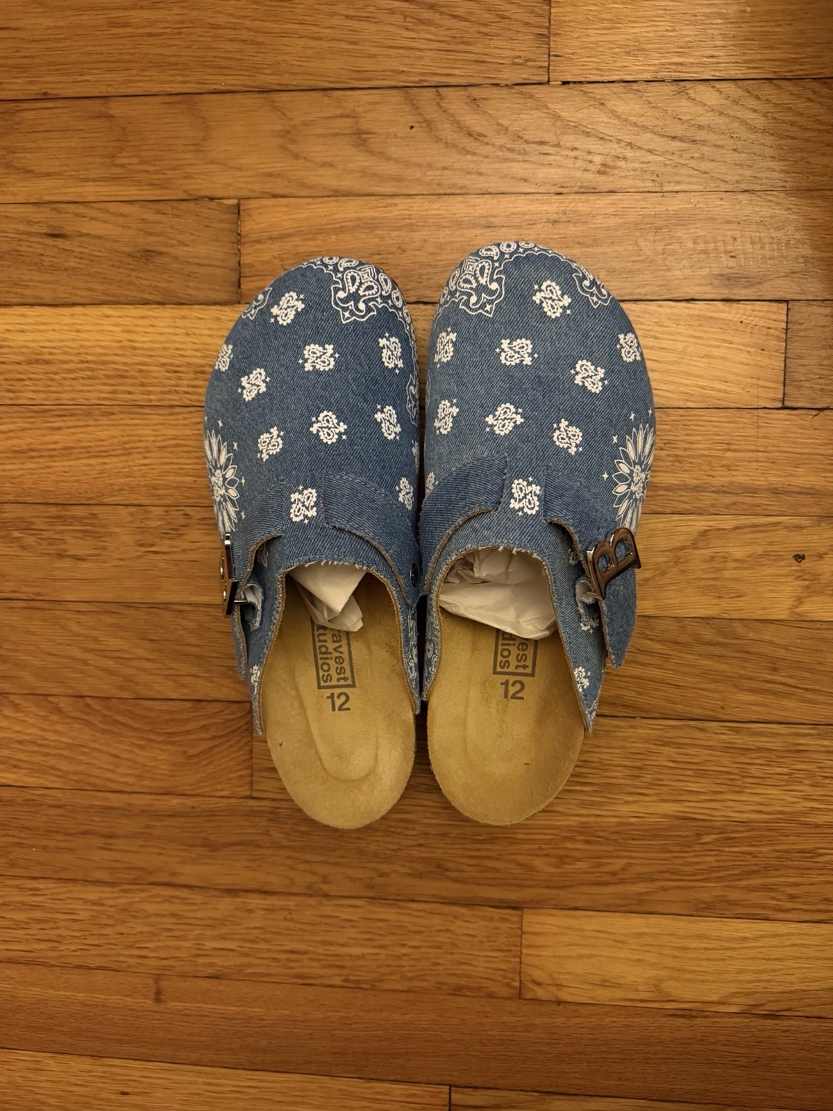 Bravest Studios Blue/White Paisley Bandana Clog Sandals Men 12