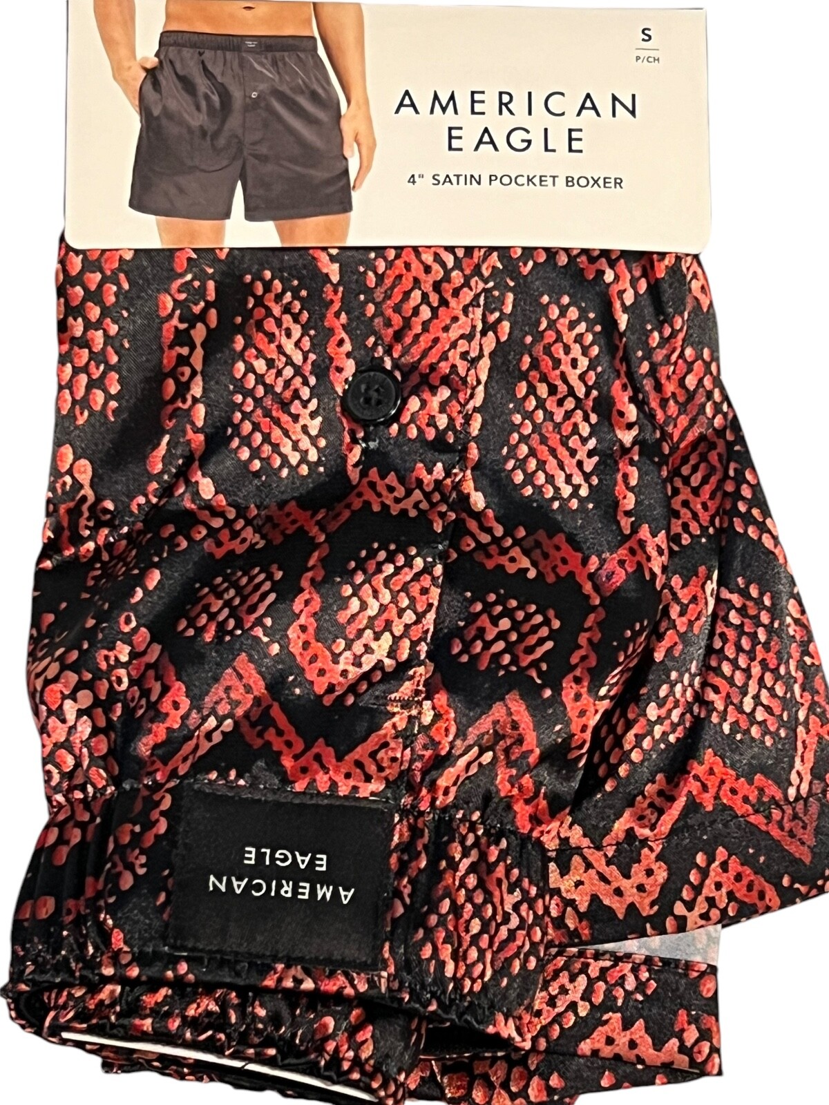 NWT AMERICAN EAGLE Satin Pocket Boxer Sz XS-S-M-L-XL Red Black Snake Print #17