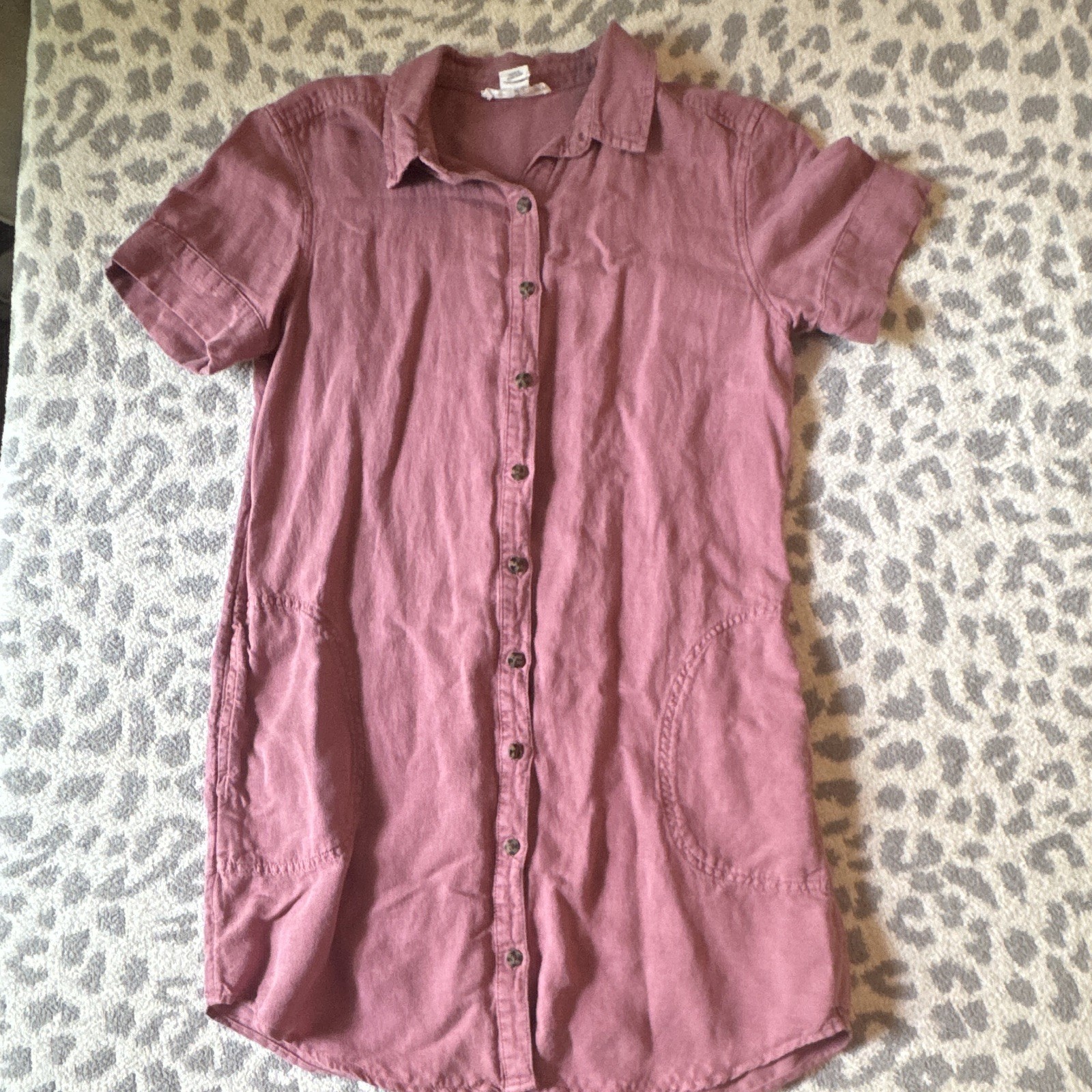 Lucky Brand Women’s Mauve Linen Shirt Dress M Short Sleeve Pockets Knee