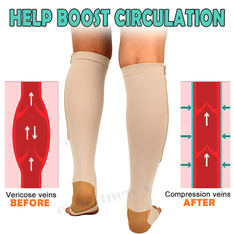 Zipper Pressure Compression Socks Pain Relief Calf Leg Foot Support Stocking US