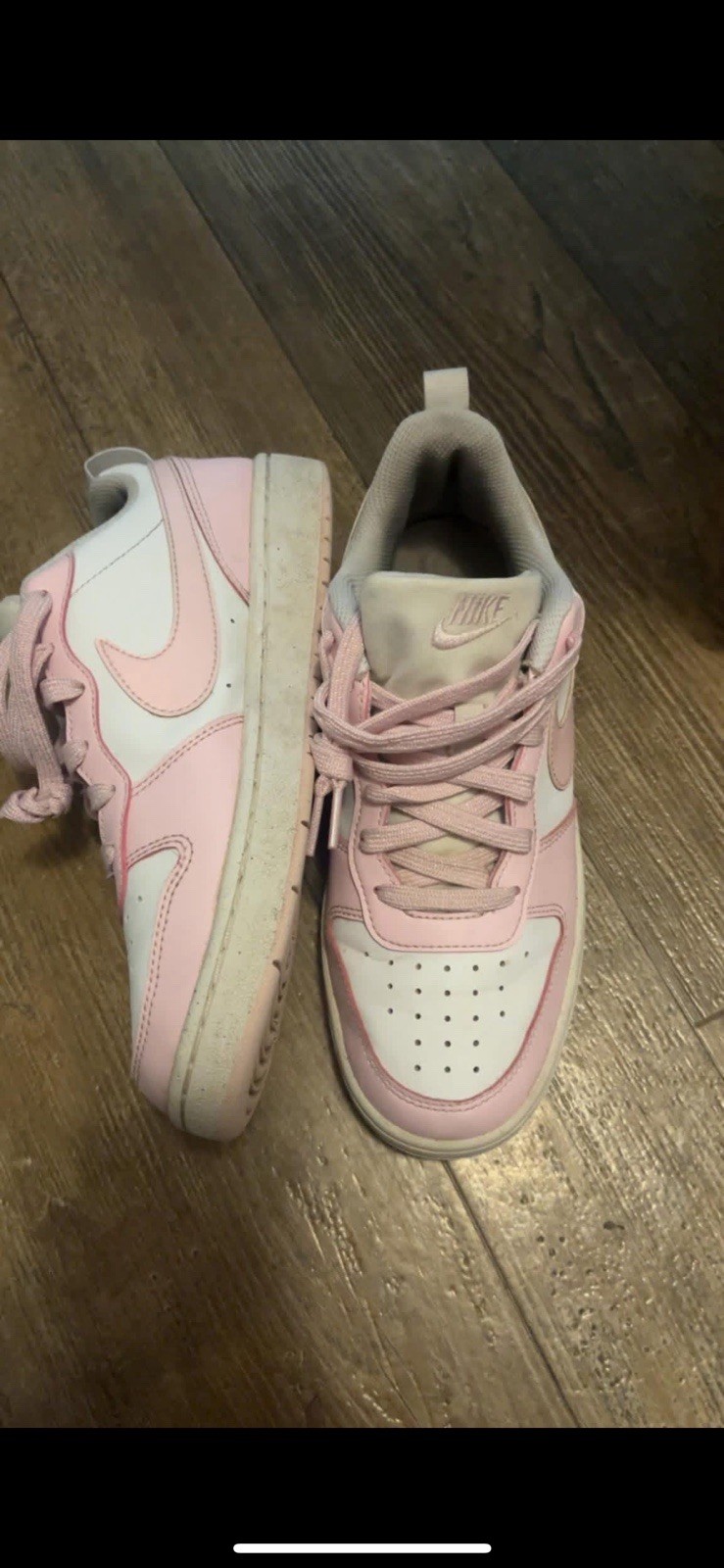 Nike Unisex Kids Low Top Lace-Up Sneakers Pink/White Round Toe Logo 5.5