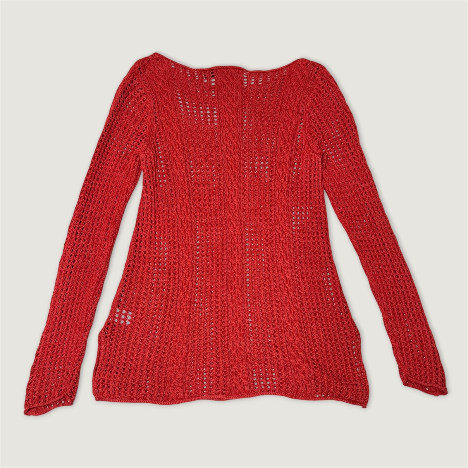 Jeanne Pierre Open Knit Cable Pointelle Cotton Sweater Rust Orange Red – Medium