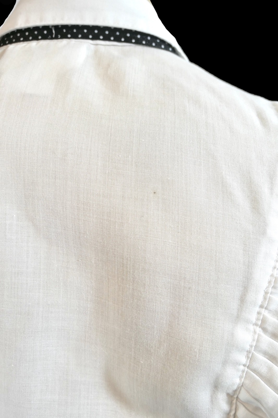 Vintage 70s White Cotton Pleated Ruffle Victorian Blouse Top Ribbon Ascot S M