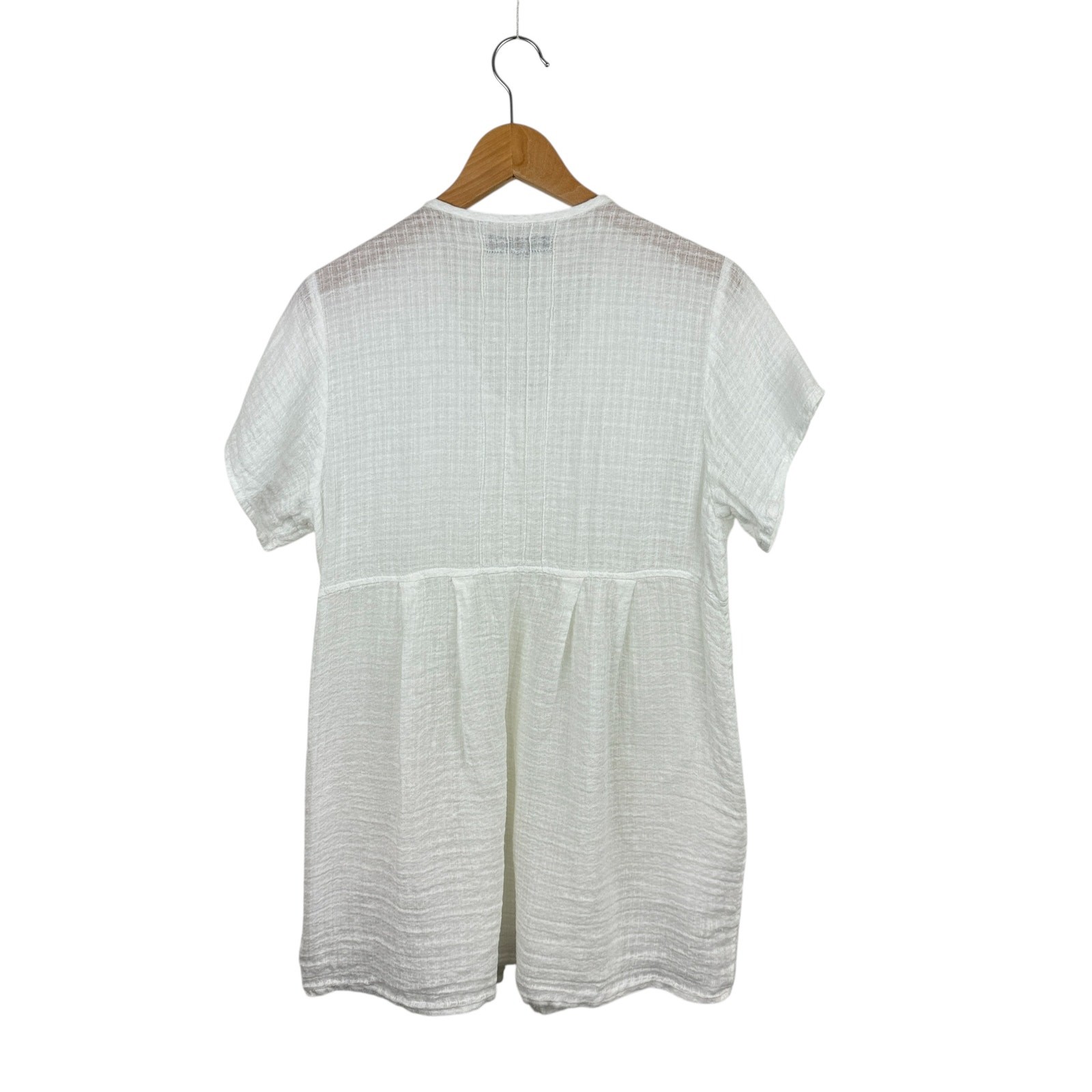 FLAX White Linen Tunic Top S Pockets Button Front