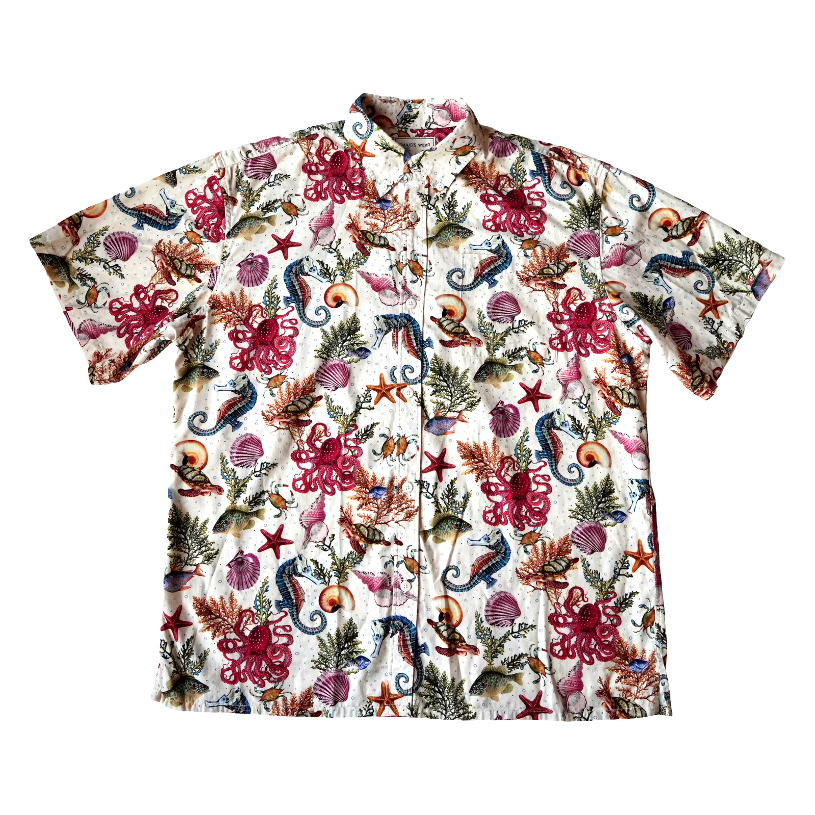 Davids Wear Yiume Hawaiian Shirt Mens Medium Seahorse Tencel Aloha Marine Life M