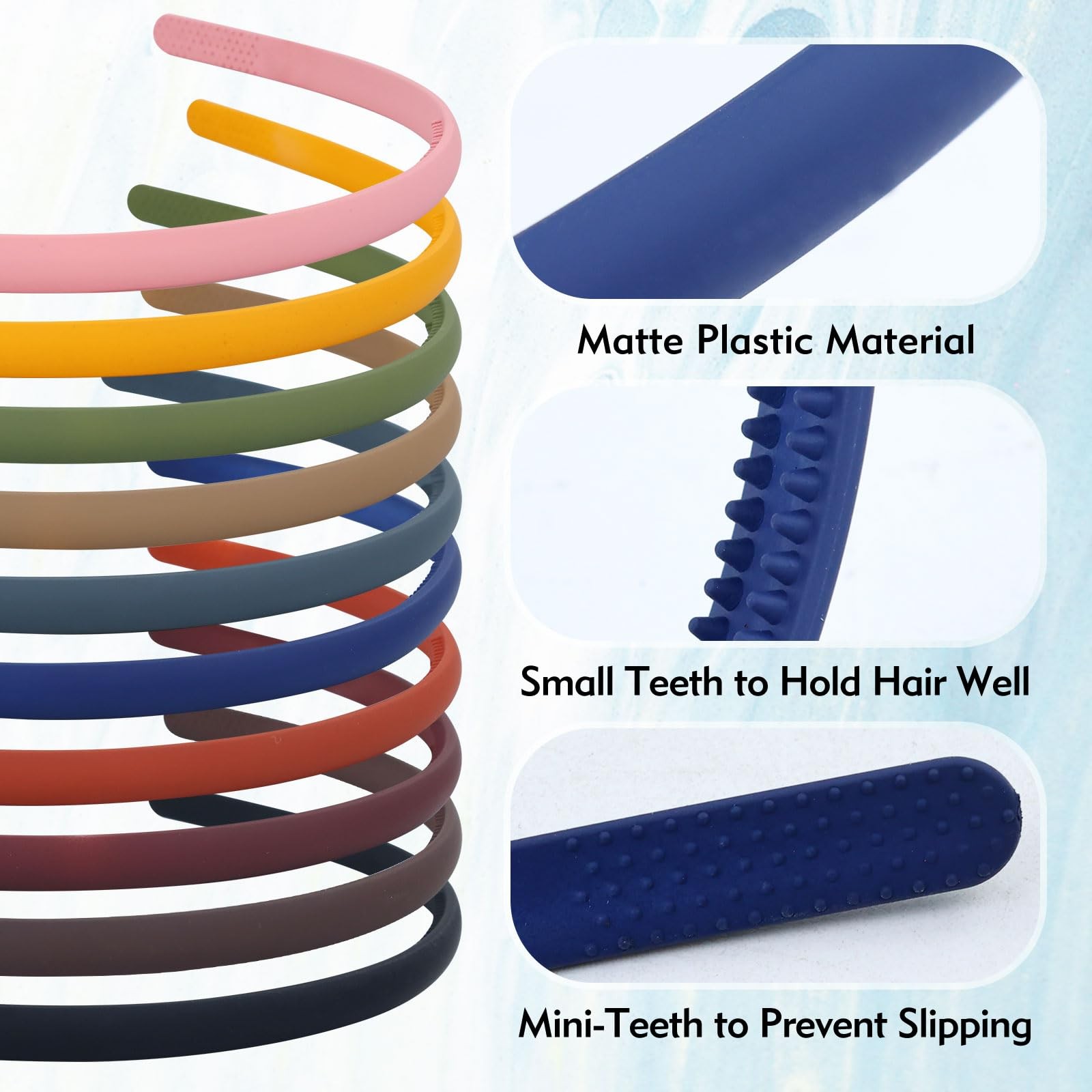 0.8cm/0.3″ Solid Plain Blank Thin Matte Plastic Headbands with Teeth DIY Craft