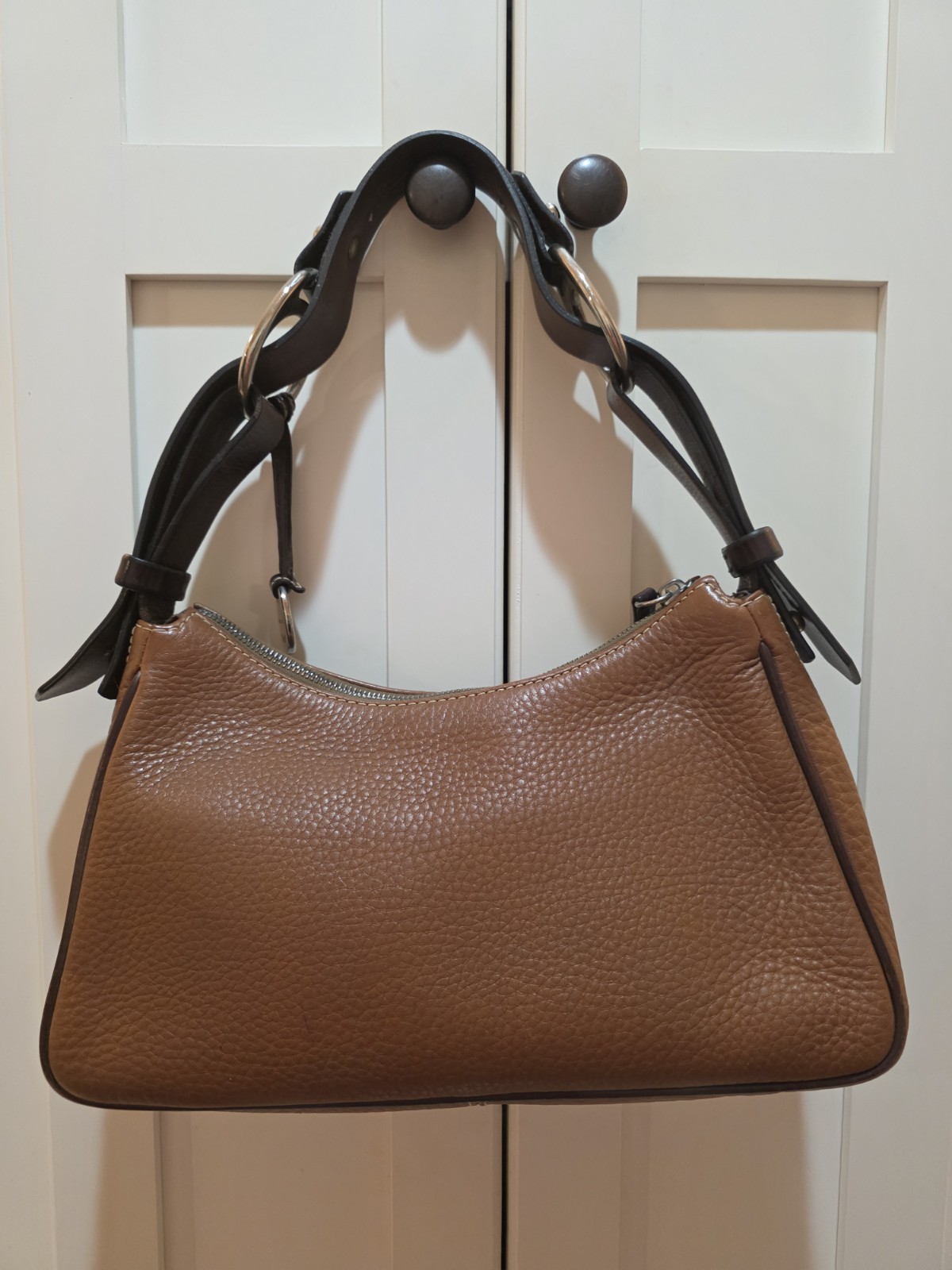 Dooney & Bourke Brown Pebbled Shoulder Bag Zip Top Silver Hardware Medium